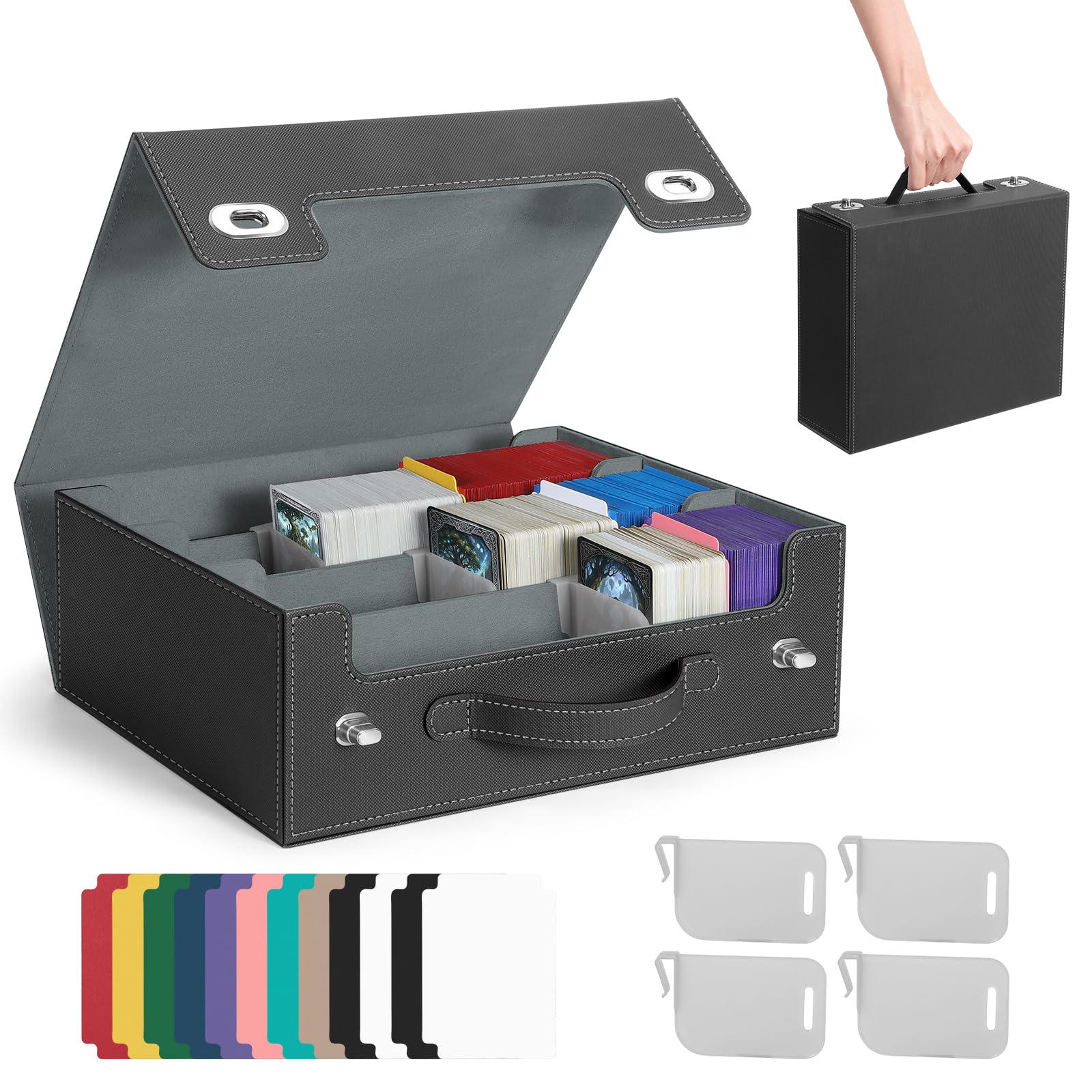 Euqvunn Deck Box with Handle & Twist Lock | Holds up to 2100 Single-Sleeved Cards | PU Leather 1