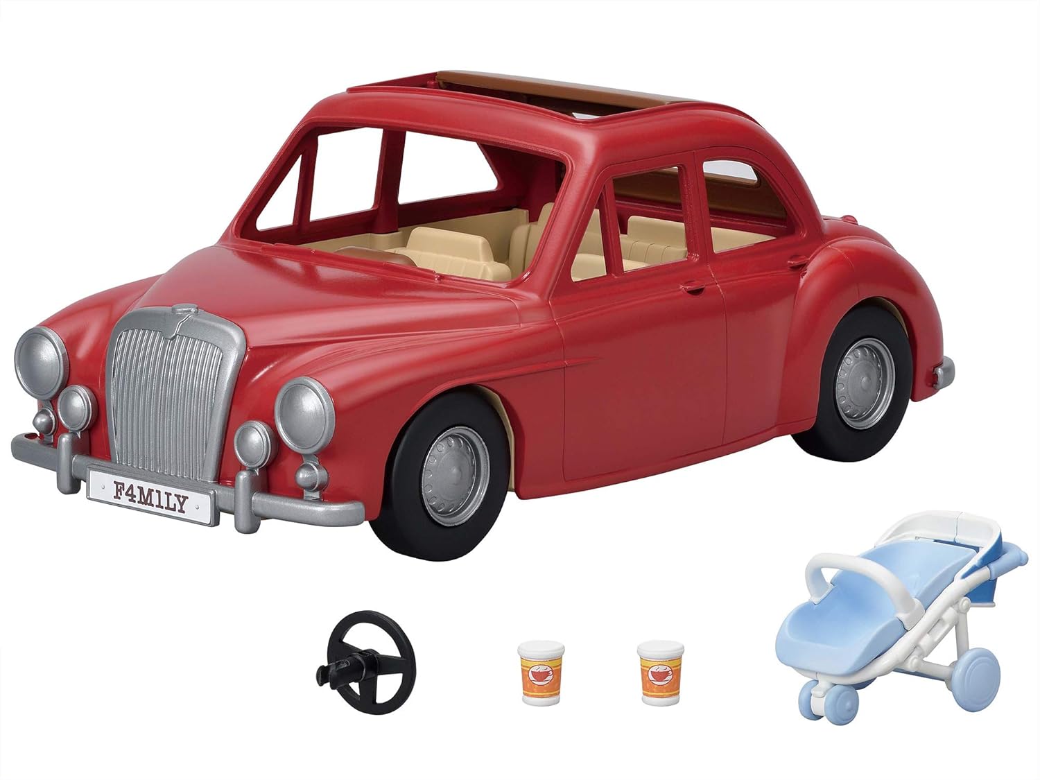 Sylvanian Families 5448 Family Cruising Car Vehicle Playset - Convertible Car with Removable Roof & Baby Buggy