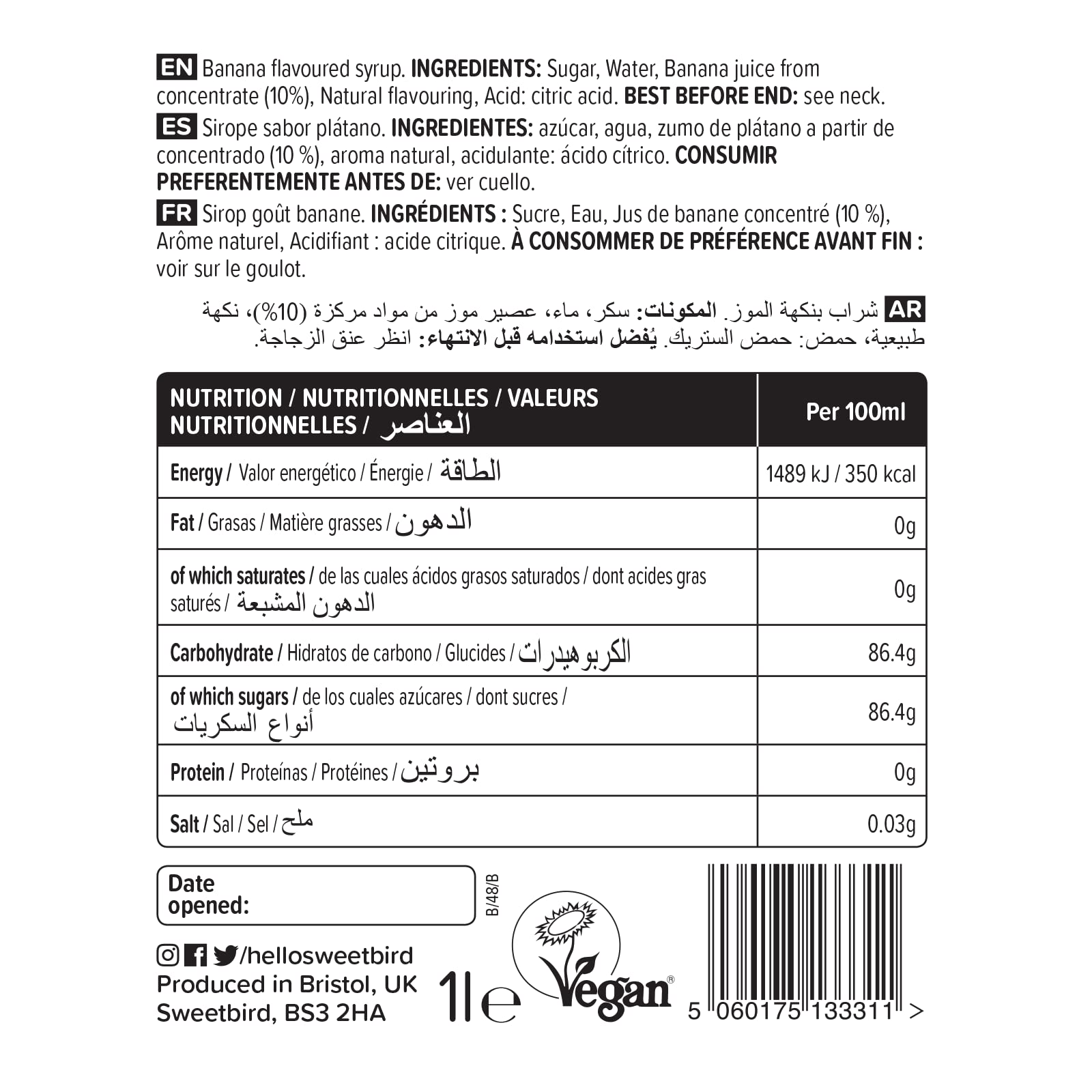 Sweetbird Banana Syrup - Tropical Flavour | 1 Litre Bottle | Vegan Friendly 5