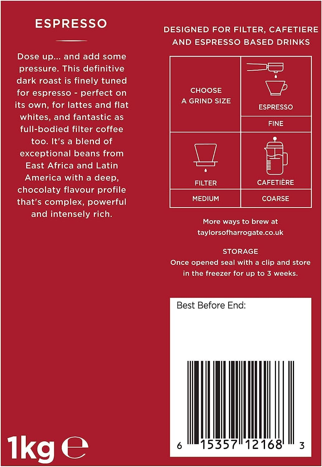 Taylors of Harrogate Espresso Beans, 1kg - Whole Roasted Arabica Coffee