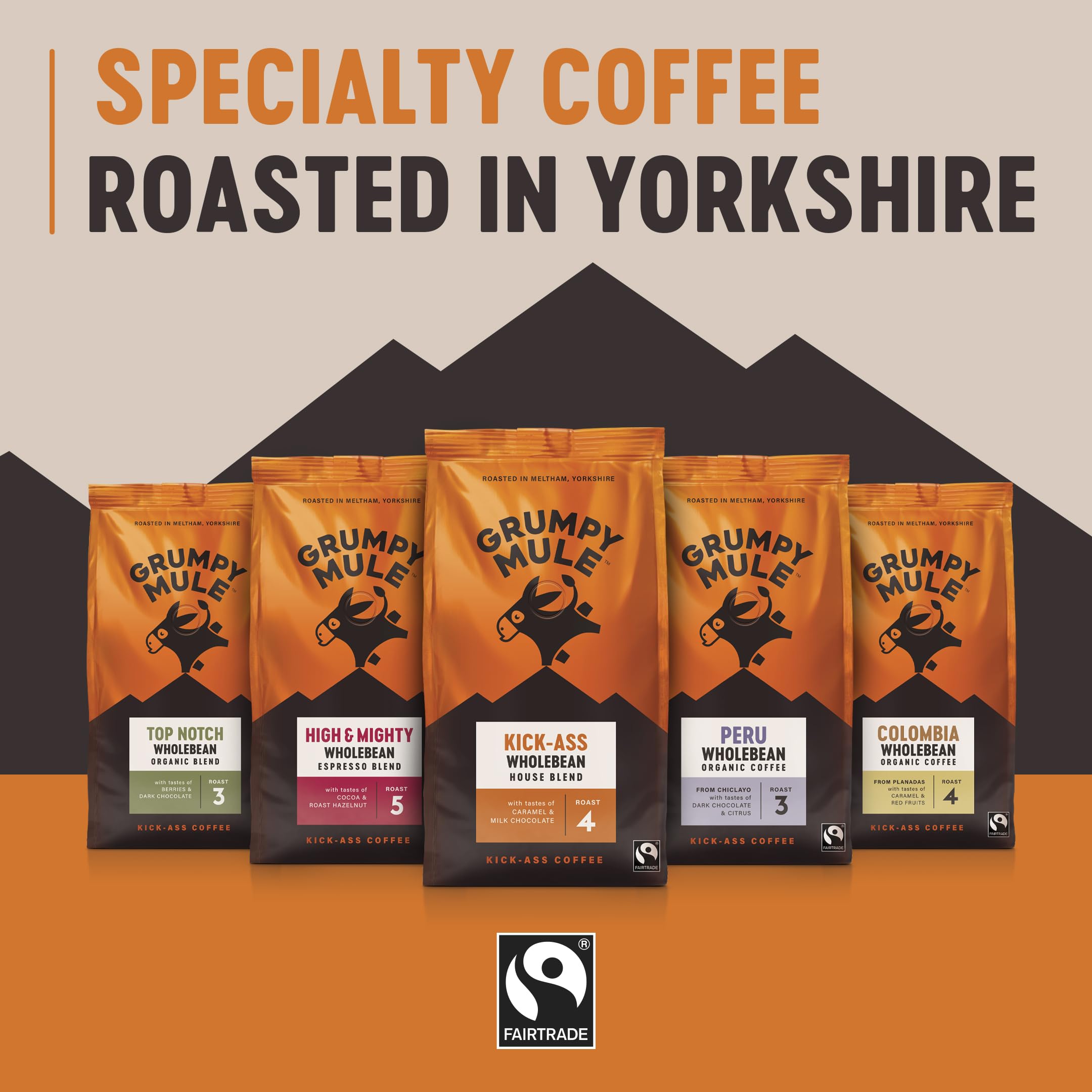 Grumpy Mule Peru Café Feminino Organic Ground Coffee - Dark Chocolate & Citrus Notes | Roast 4 4