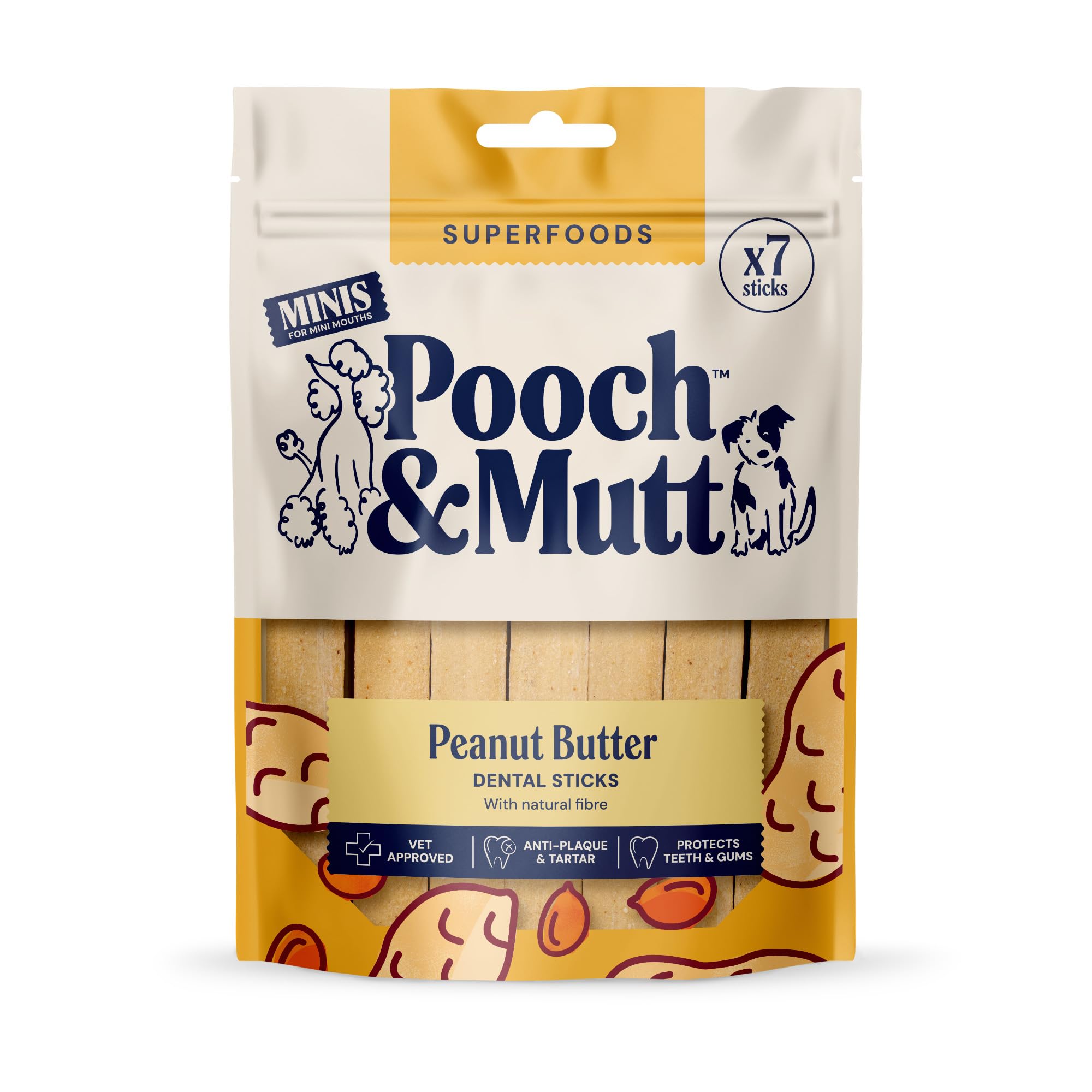 Pooch & Mutt Peanut Butter Dental Sticks - Plaque & Tartar Control for Small Dogs | 7 Sticks
