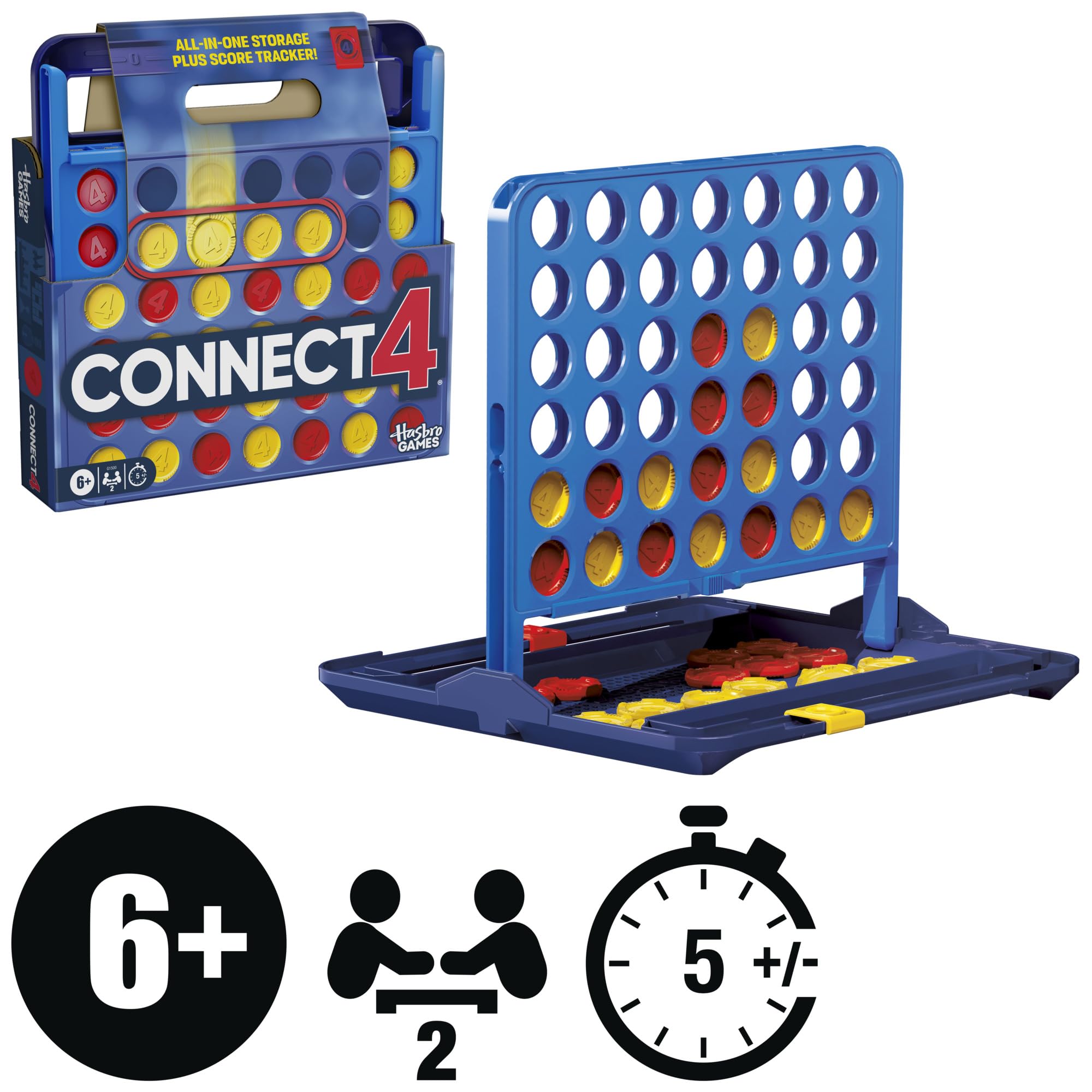 Hasbro Gaming Connect 4 Game - All-in-1 Storage Case | Score Tracker | Ages 6+ | 2 Players