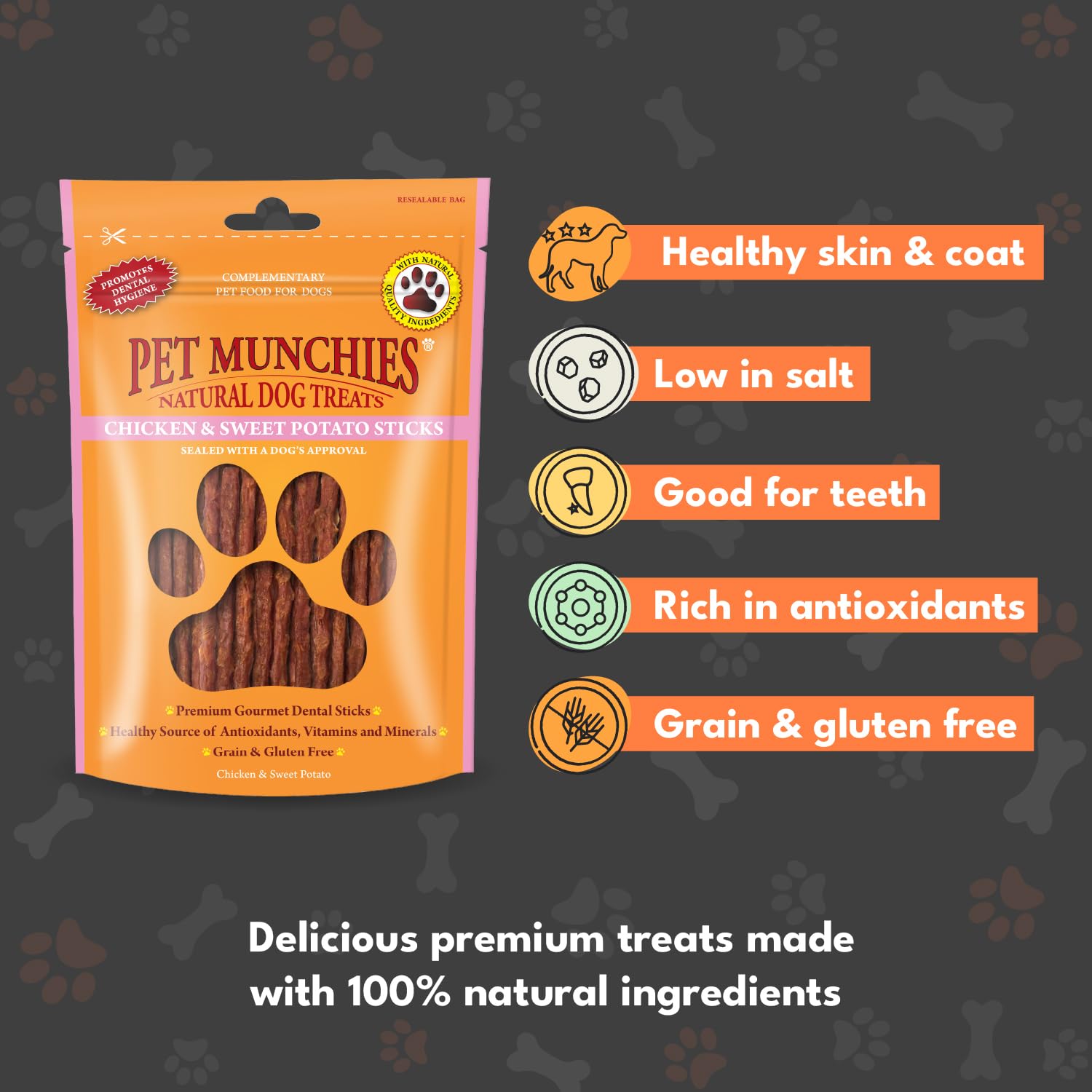 PET MUNCHIES Chicken and Sweet Potato Grain-Free Dental Sticks for Dogs | 90g Pouch 2