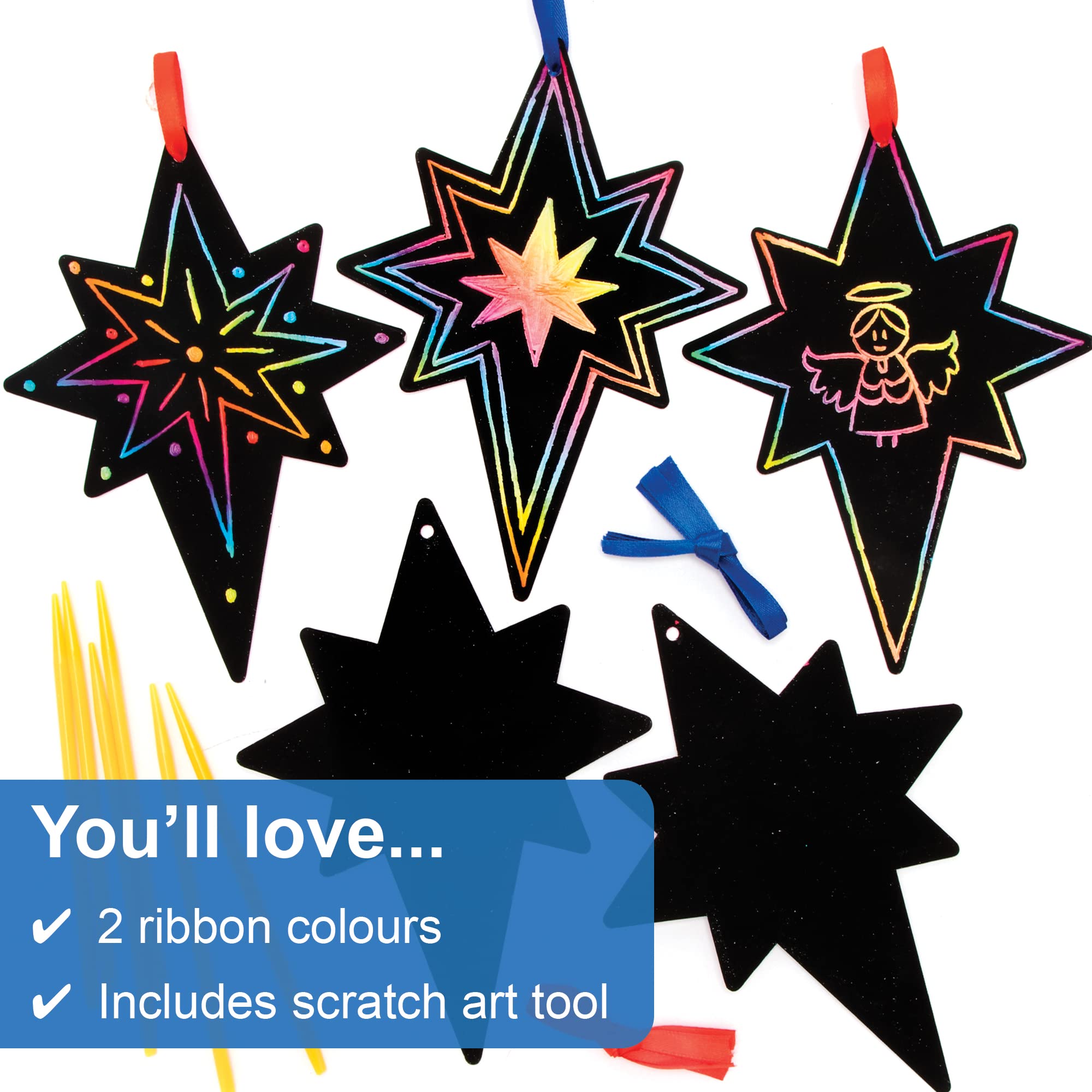 Baker Ross Nativity Star Scratch Art Decorations Pack of 12 - Christmas Craft for Kids 4