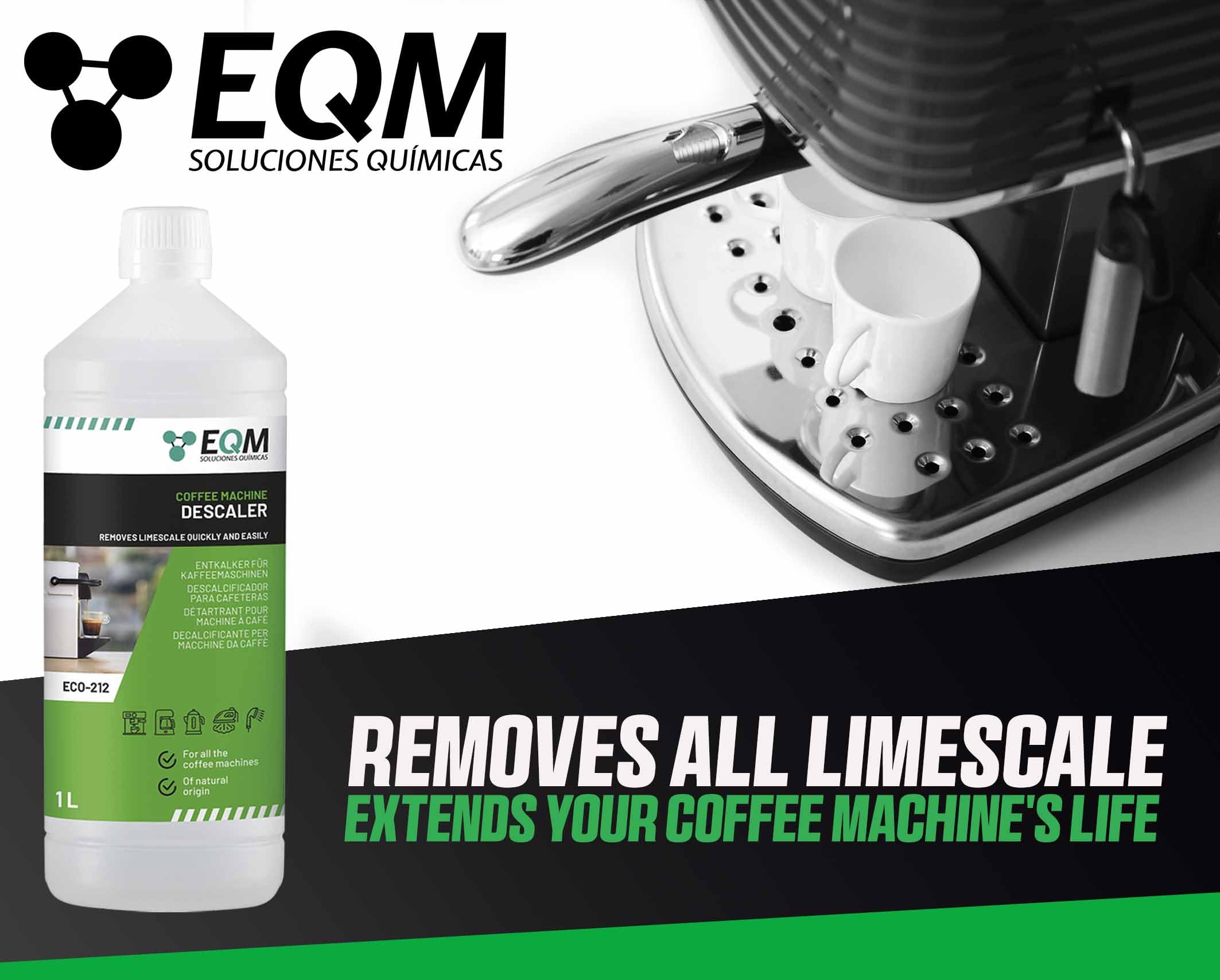 EQM SOLUCIONES QUIMICAS ECO-212 Coffee Machine Descaler - 1L | 100% Natural Origin | Liquid 3