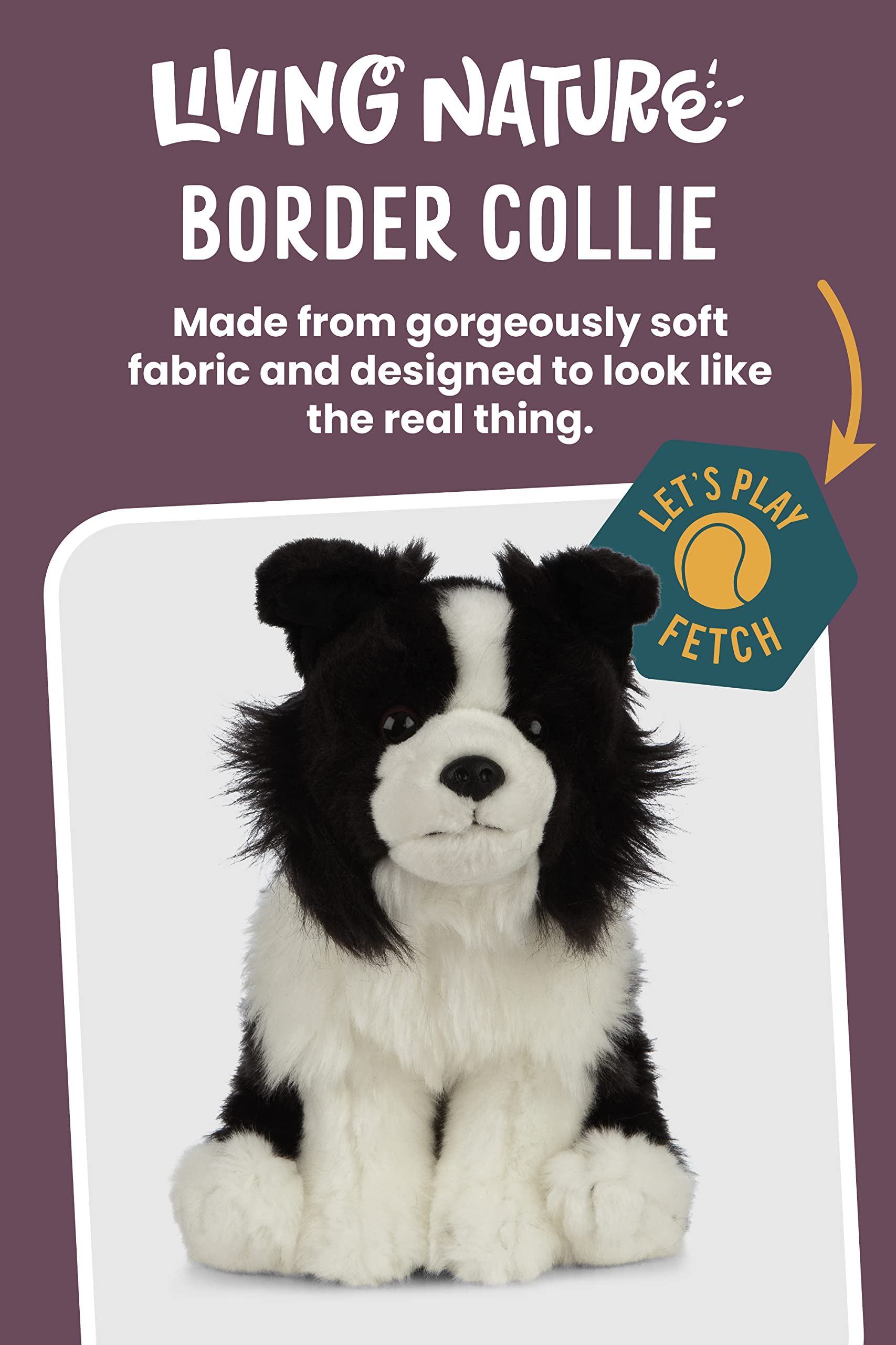 Living Nature Border Collie - Realistic Eco-Friendly Plush Dog Toy, 20cm 10