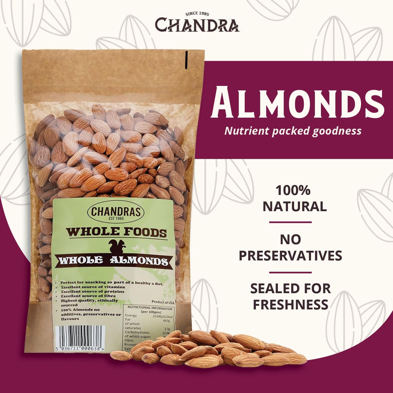CHANDRA Whole Foods Raw Almonds - 1KG Pack | Gluten-Free, Vegan, Keto/Paleo Friendly 2