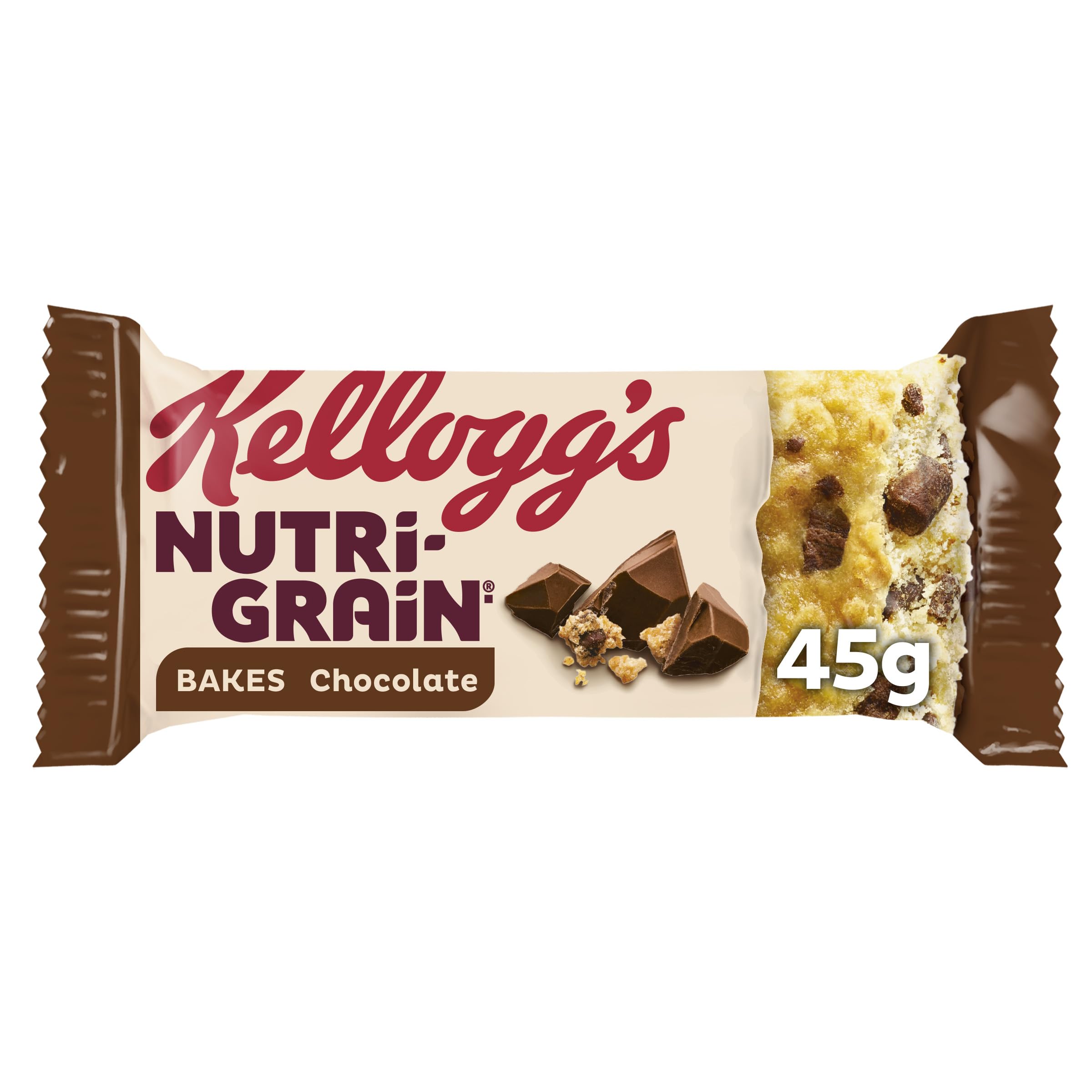 NUTRI-GRAIN Chocolate Cereal Bakes with Oats and Wheat, Fortified with Vitamins and Iron | 25 x 45g Pack