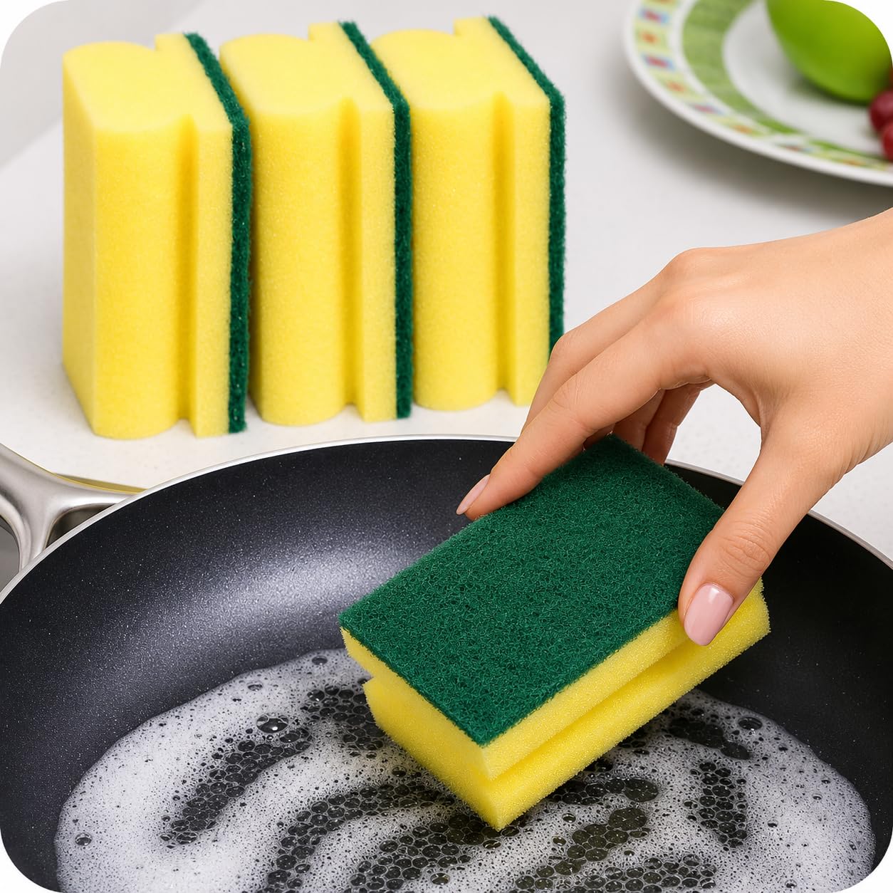 STERLING PRODUCTS Hand Grip Sponge Scourers - Heavy Duty Kitchen Cleaning | 10 Pack | Yellow Green