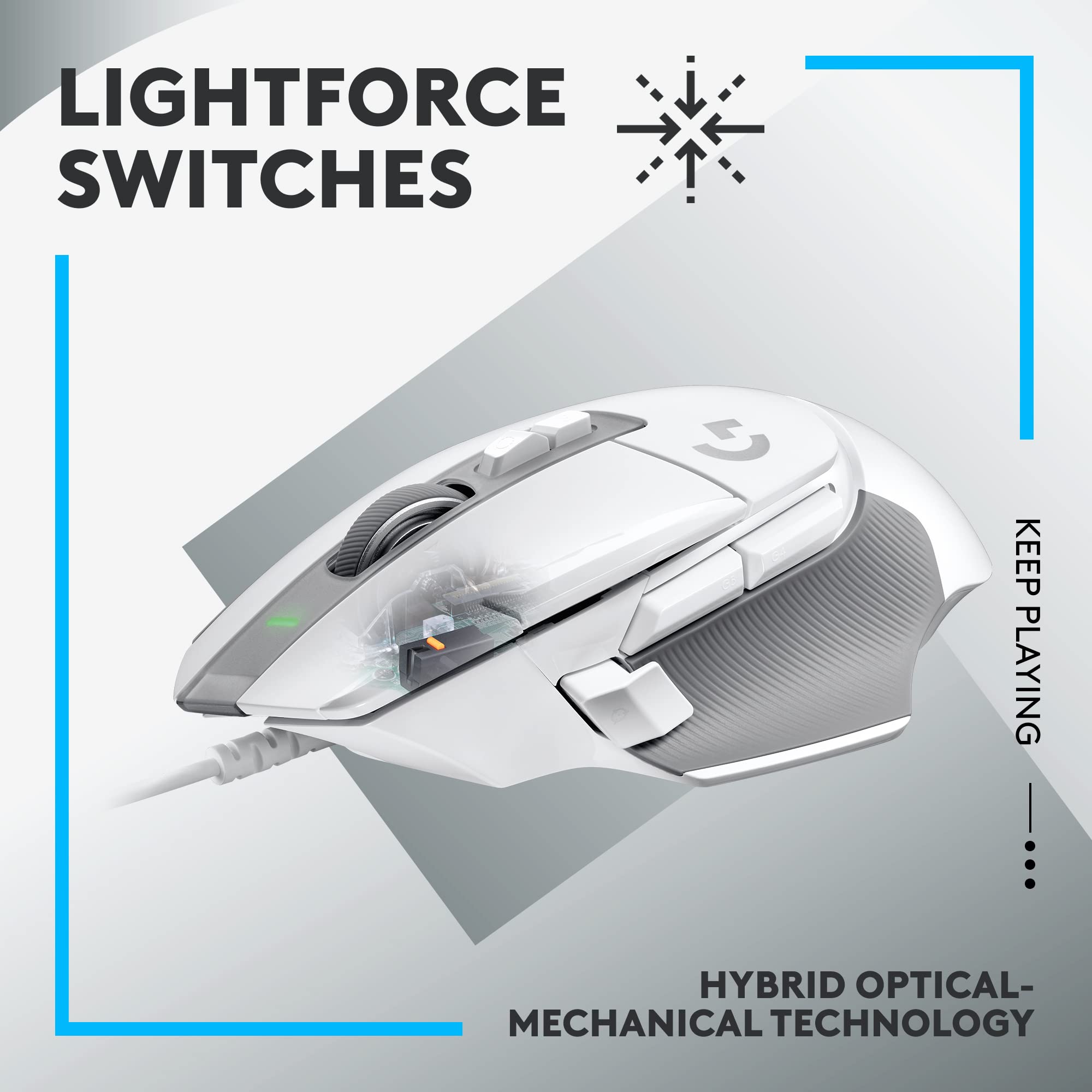 Logitech G G502 X Wired Gaming Mouse - White - 910-006146 - LIGHTFORCE Hybrid Optical-Mechanical Switches 9
