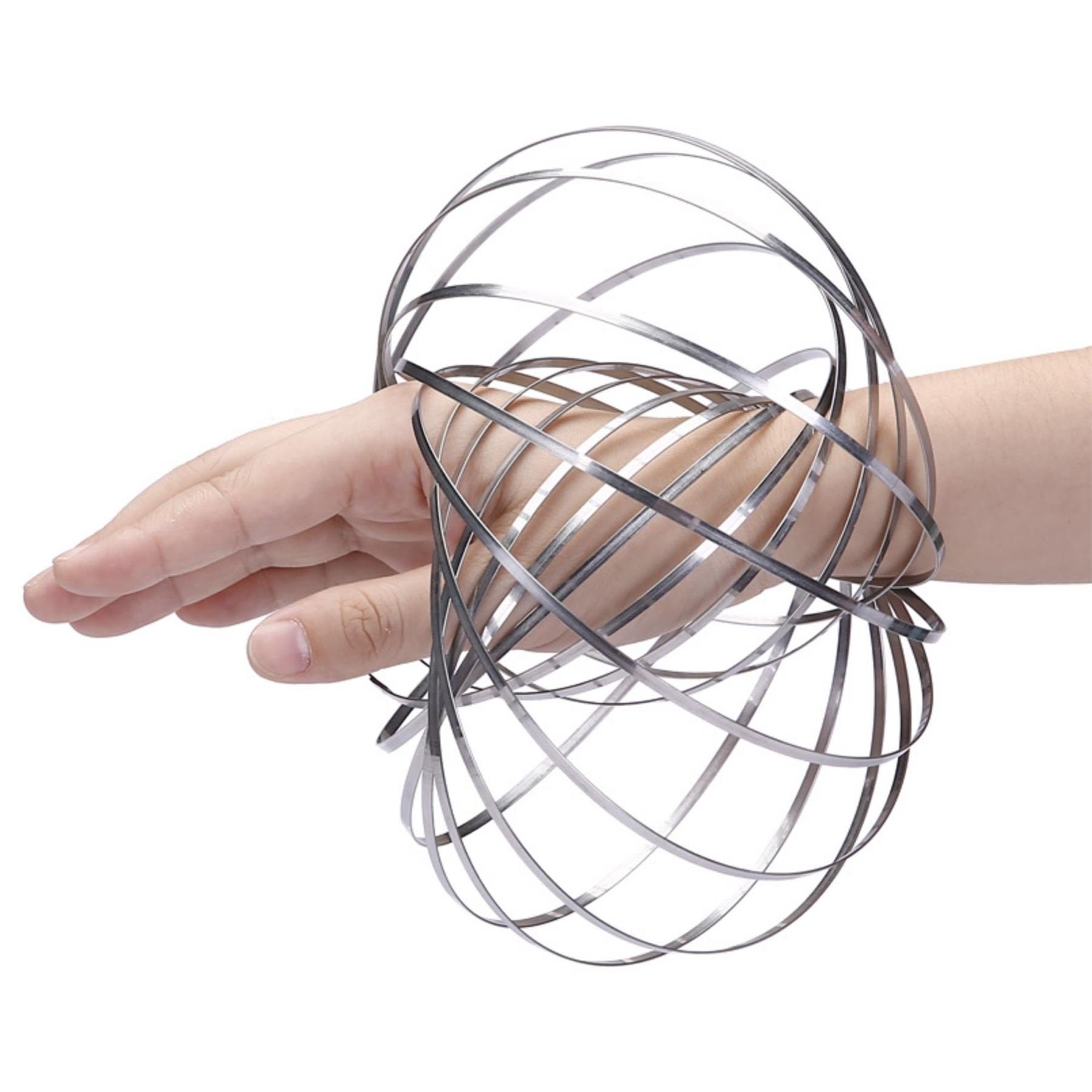 SHATCHI Kinetic Flow Ring - Stainless Steel Arm Spinner for Stress Relief | Unisex Ages 6+ | Silver 1
