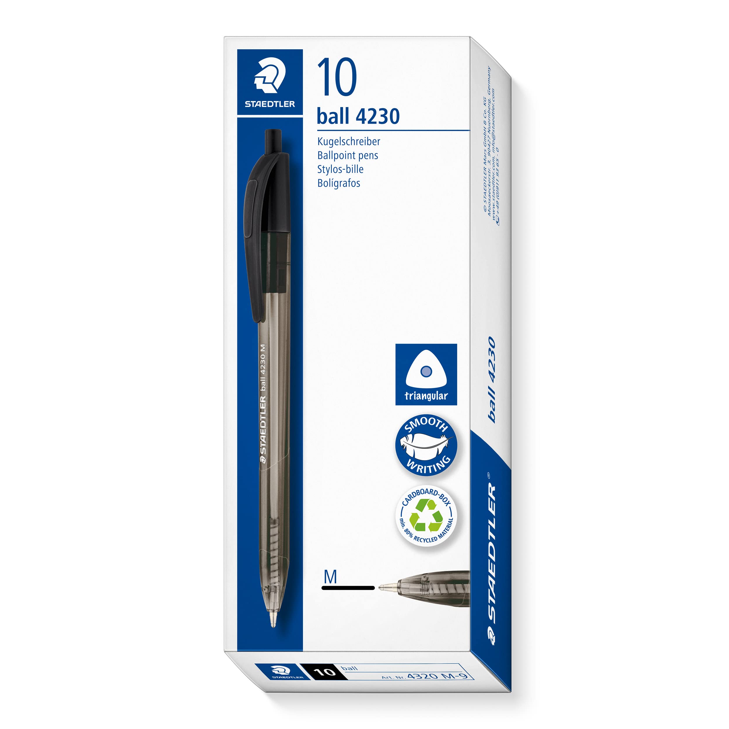 STAEDTLER 4230 M-9 Retractable Ballpoint Pen - Black Ink | 1.0mm Medium Point | Pack of 10 1