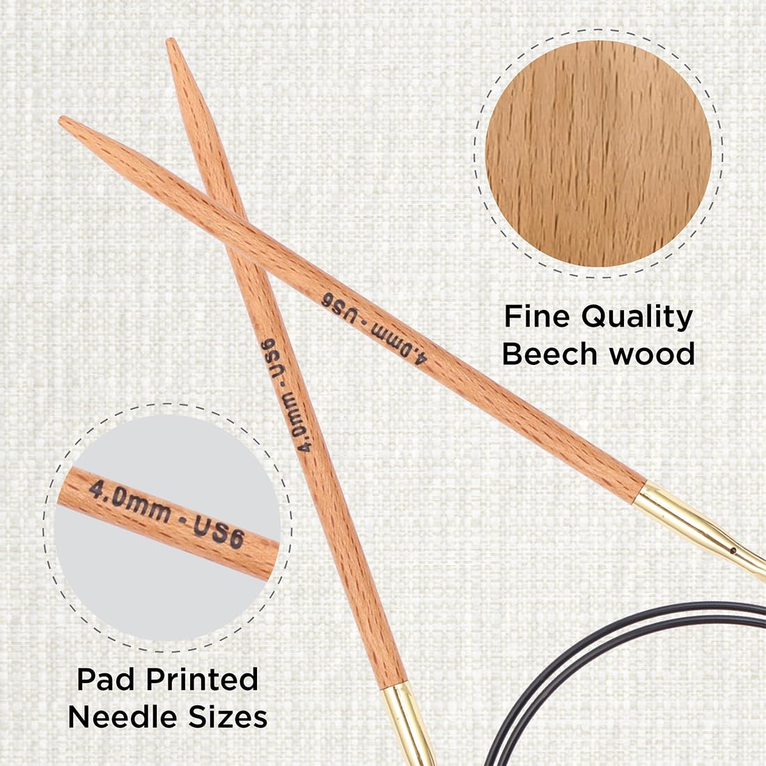 KnitPro Basix Beech Fixed Circular Needles - 4.00mm | 16" (40cm) | Beech Wood