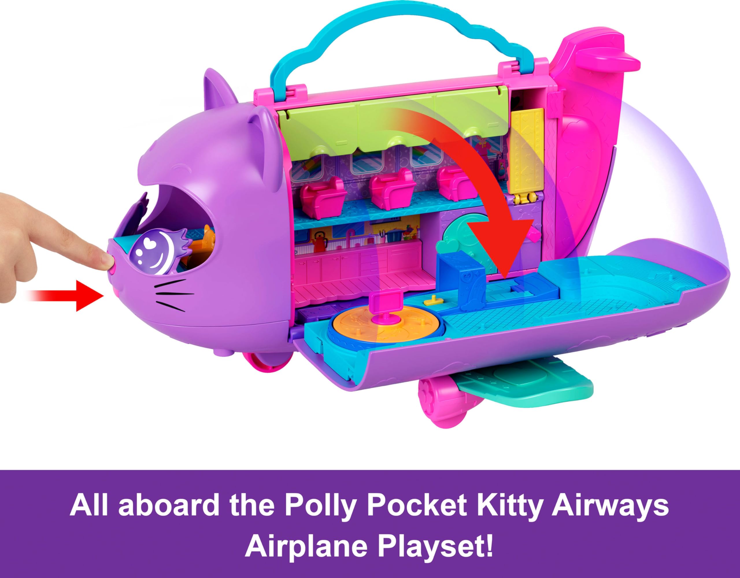 Polly Pocket Kitty Airways Airplane Playset with 2 Micro Dolls and 19 Accessories | Ages 4+ 3