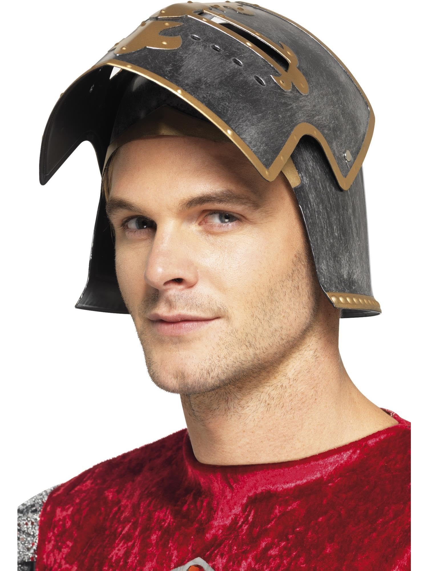 Smiffys Medieval Crusader Helmet - Silver Plastic with Moveable Face Shield | One Size
