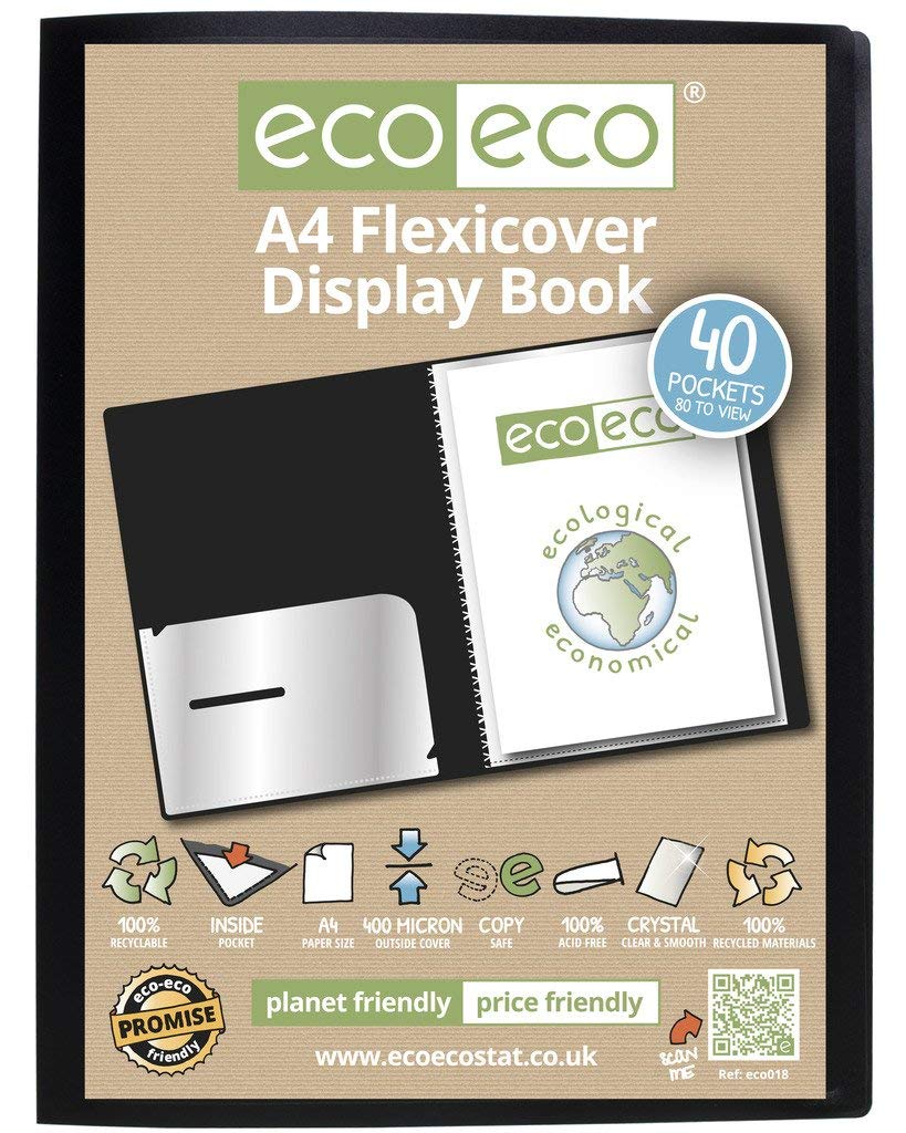 eco-eco A4 40 Pocket Flexible Cover Portfolio Book Folder | 100% Recycled Material