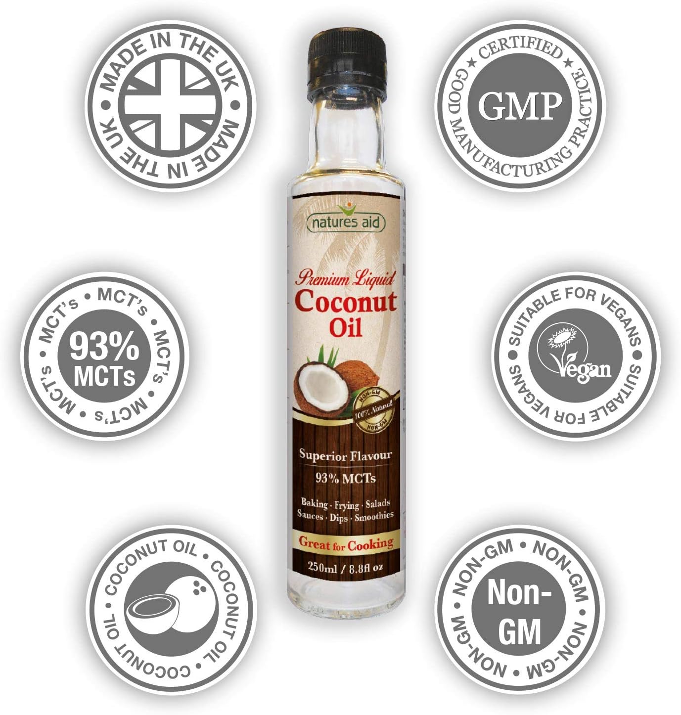 Natures Aid Premium Liquid Coconut Oil, 250ml – Non-Hydrogenated with 93% MCTs for Cooking & Baking 7