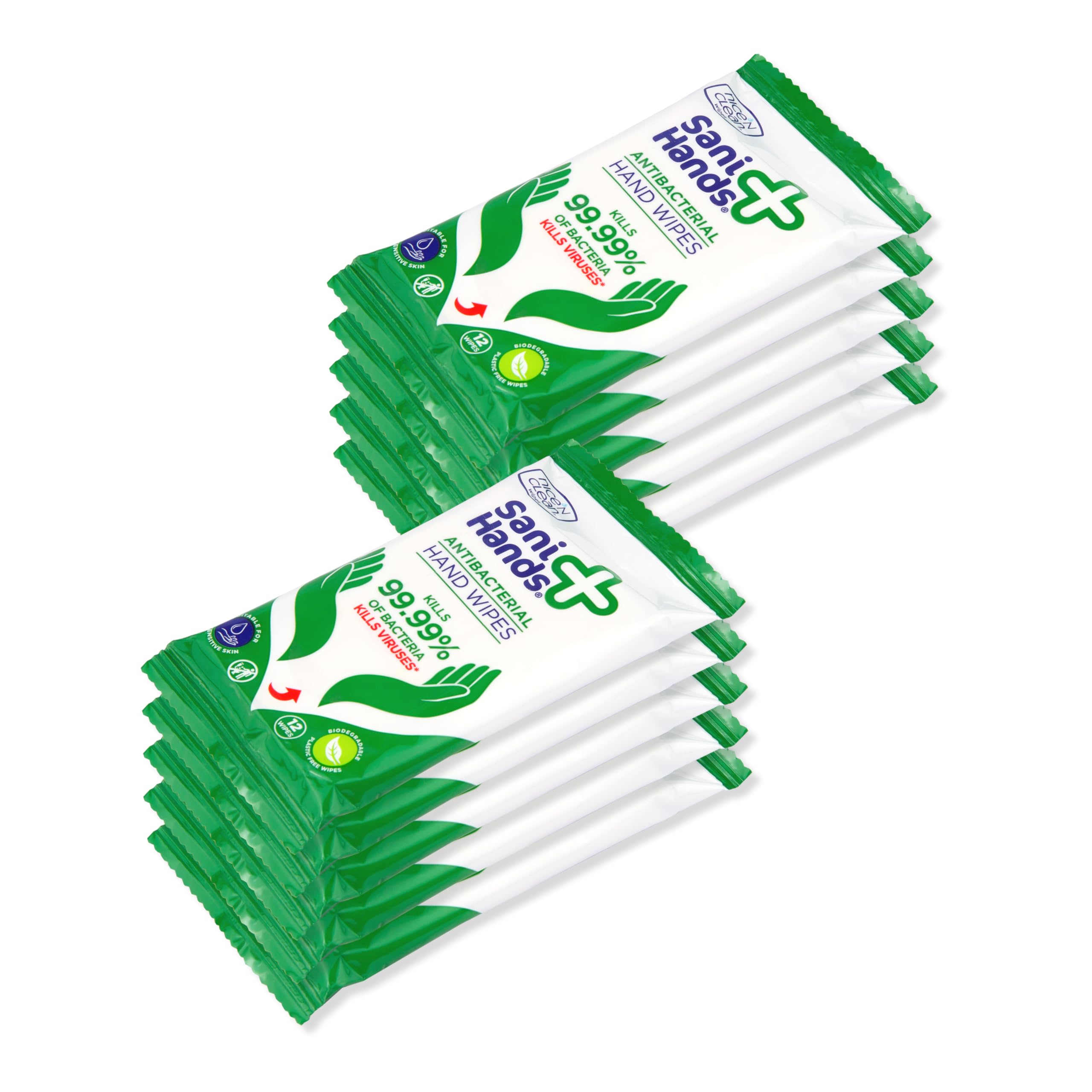 Sani Hands Anti-bacterial Hand Wipes - 120 Count (10 Pack) | Biodegradable | Vitamin E & Aloe Vera