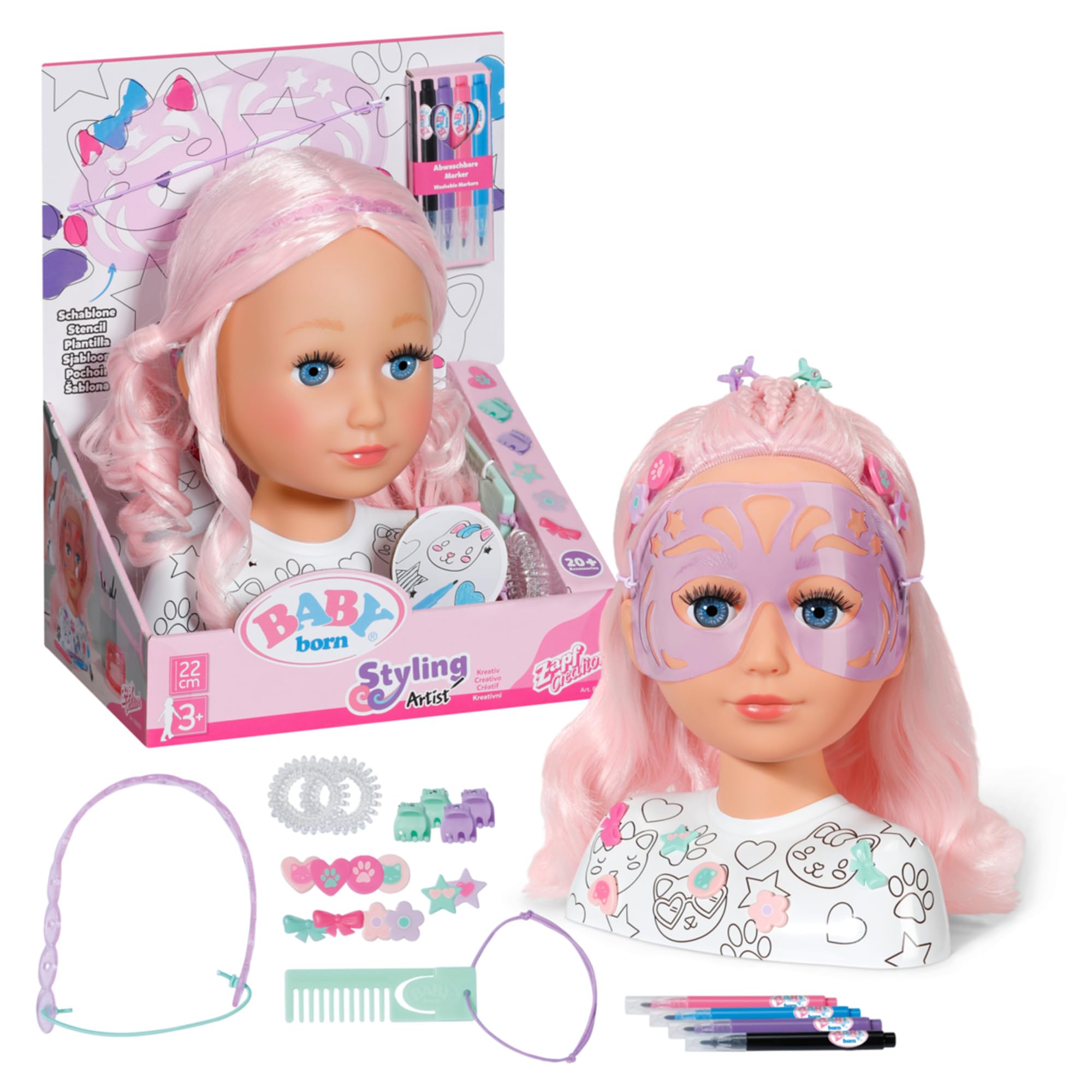 BABY born Styling Head Artist with Face Stencil and Hair Accessories 10