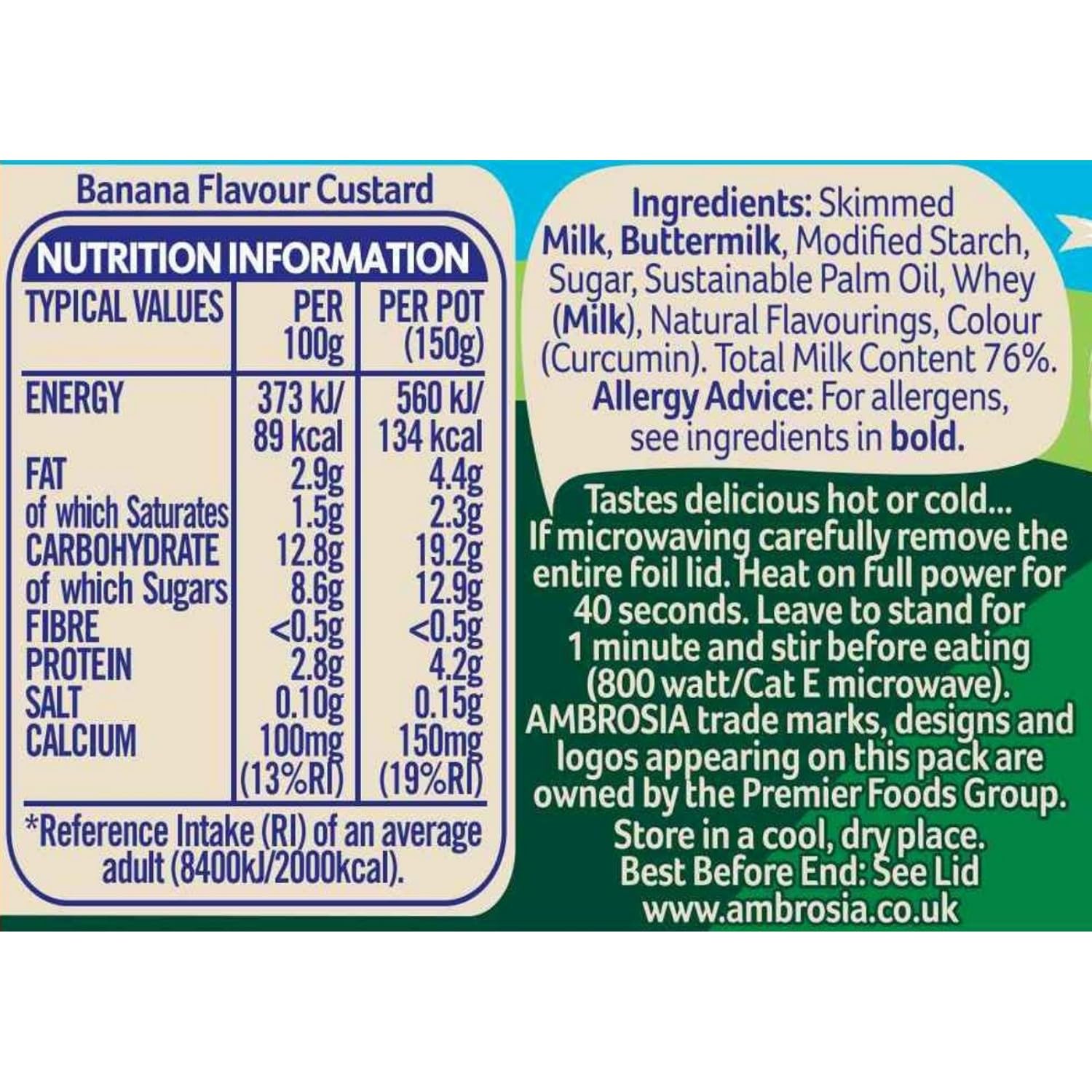 Ambrosia Banana Flavour Devon Custard Pots, Creamy Ready-to-Eat Dessert, 12 x 150g Pots 4