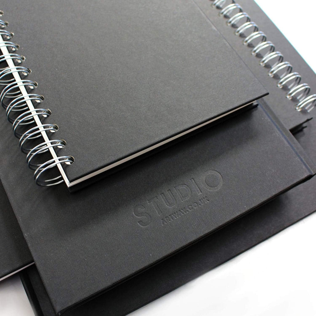 Artway Studio Spiral Bound A5 Sketchbook - 170gsm Cartridge Paper, 48 Pages, Black Hardback, Silver Wiro Binding