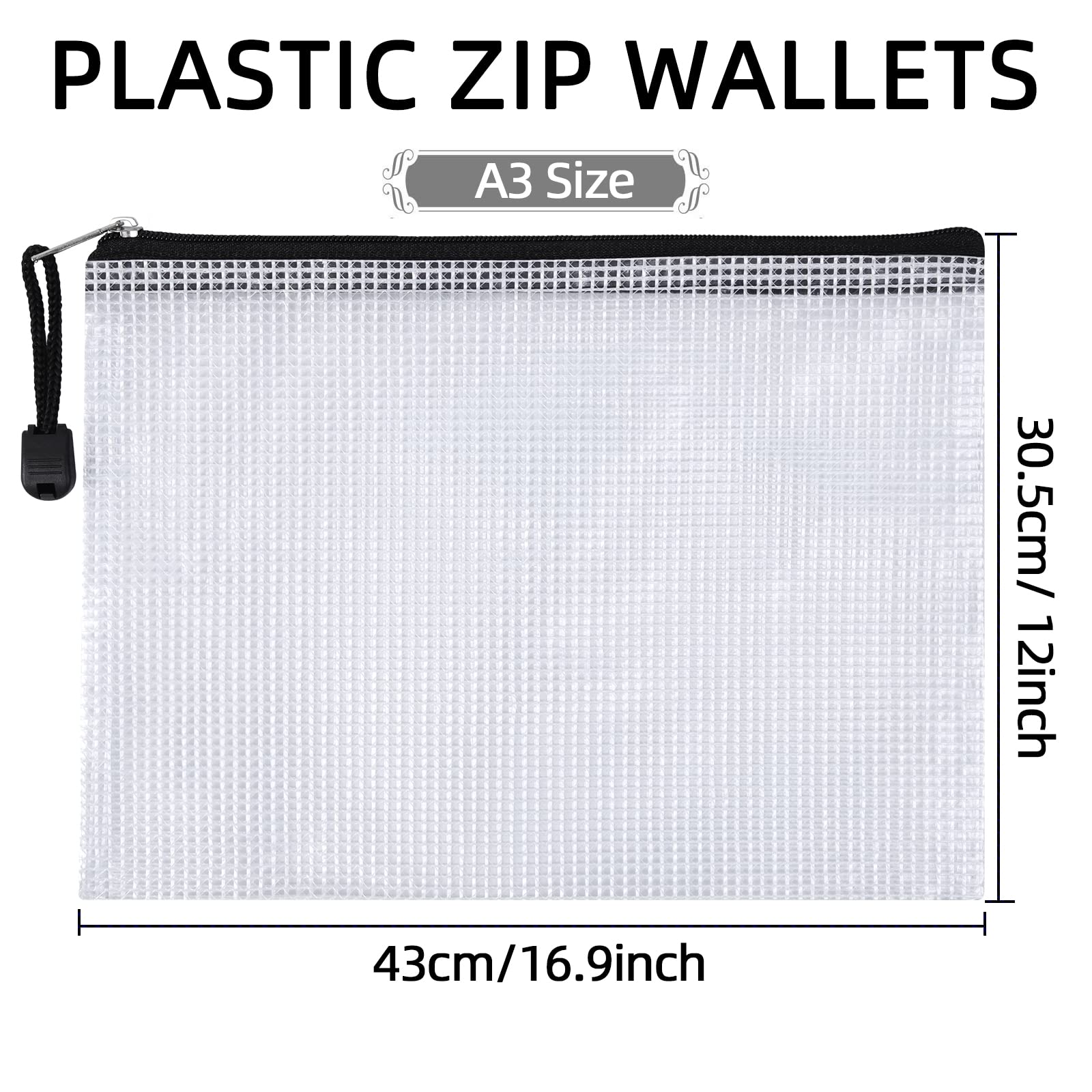 NORTHERN BROTHERS A3 Zip Wallets - 12 Pack Semi-Transparent PVC Folders | Black Zipper | Hanging Feature 2