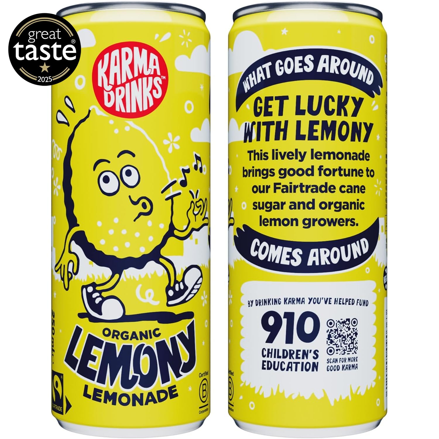 Karma Drinks Lemony Lemonade - Natural Fizzy Soft Drink (4 x 250ml Cans) 4