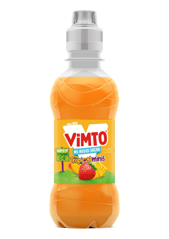Vimto Kids Tropical Mango, Strawberry & Pineapple Juice Drink – No Added Sugar, 250ml Resealable Bottles (Pack of 6)