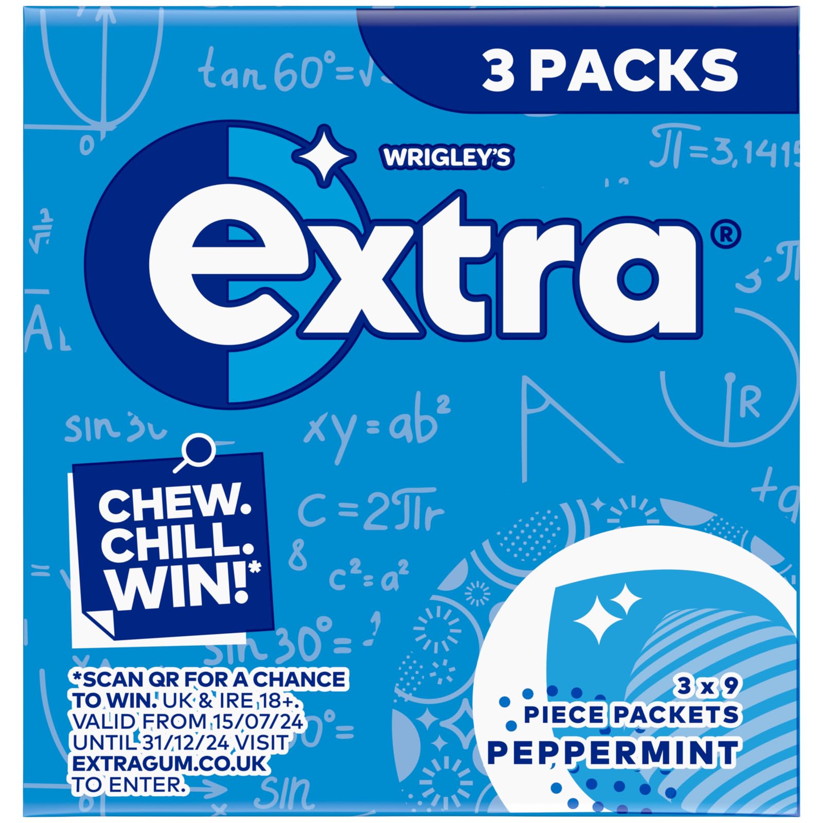 Extra Peppermint Sugar Free Chewing Gum - 3 Pack of 9 Pieces | Sugarfree | Dental Health Approved 1