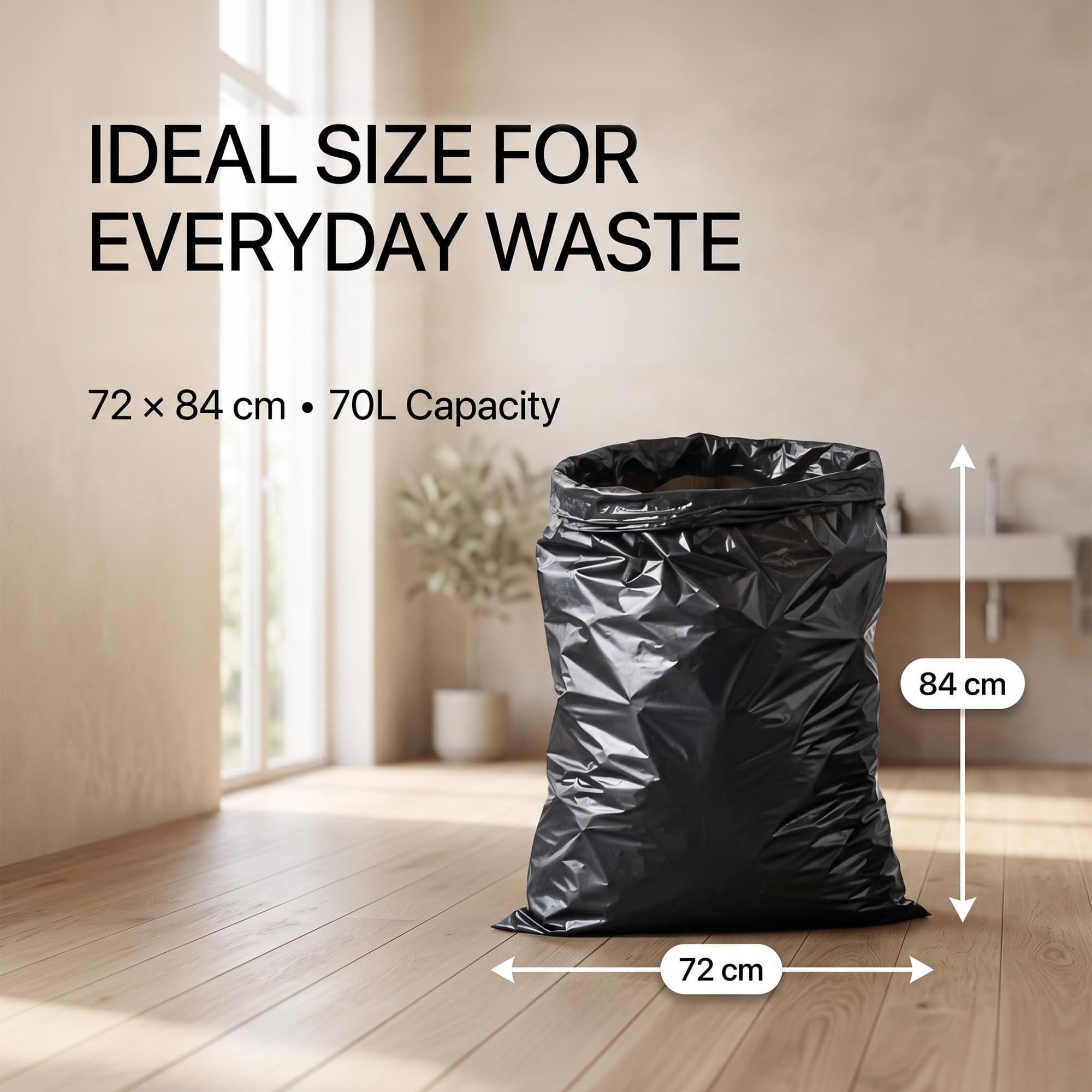 EasyBin 70L Bin Bags - 50 Count Black Refuse Sacks | Easy Tear Roll | Durable Plastic