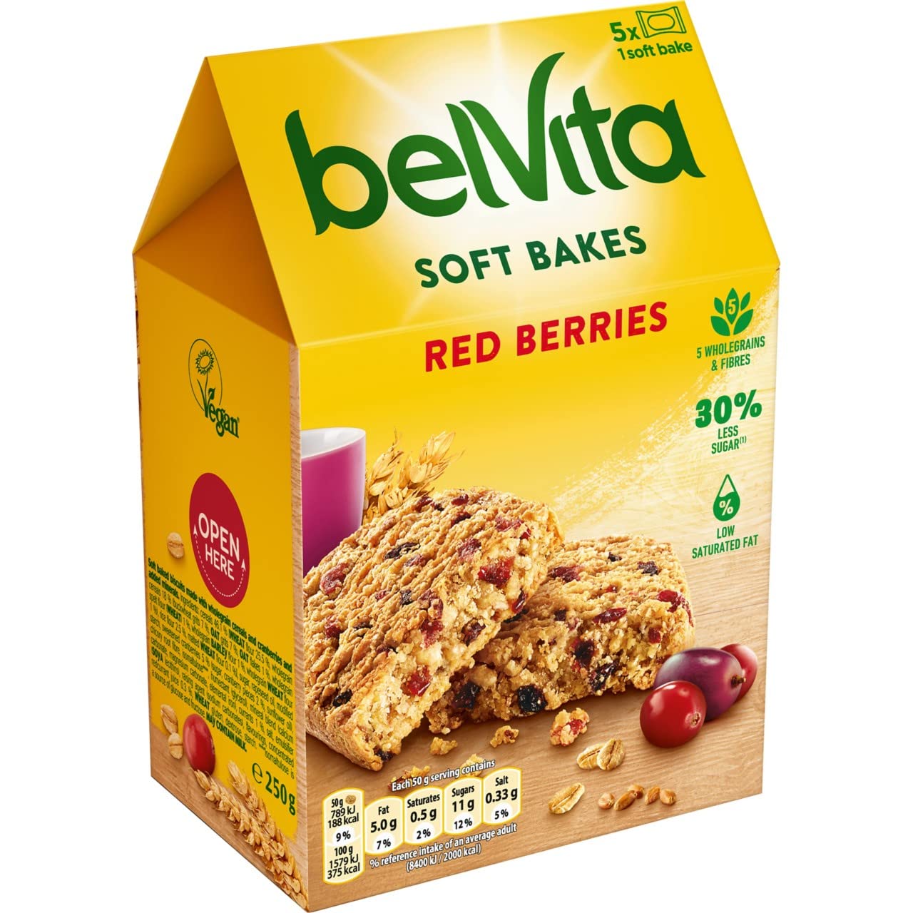 Belvita Breakfast Biscuits Soft Bakes Red Berries - 5 Whole Grains, 250g Pack