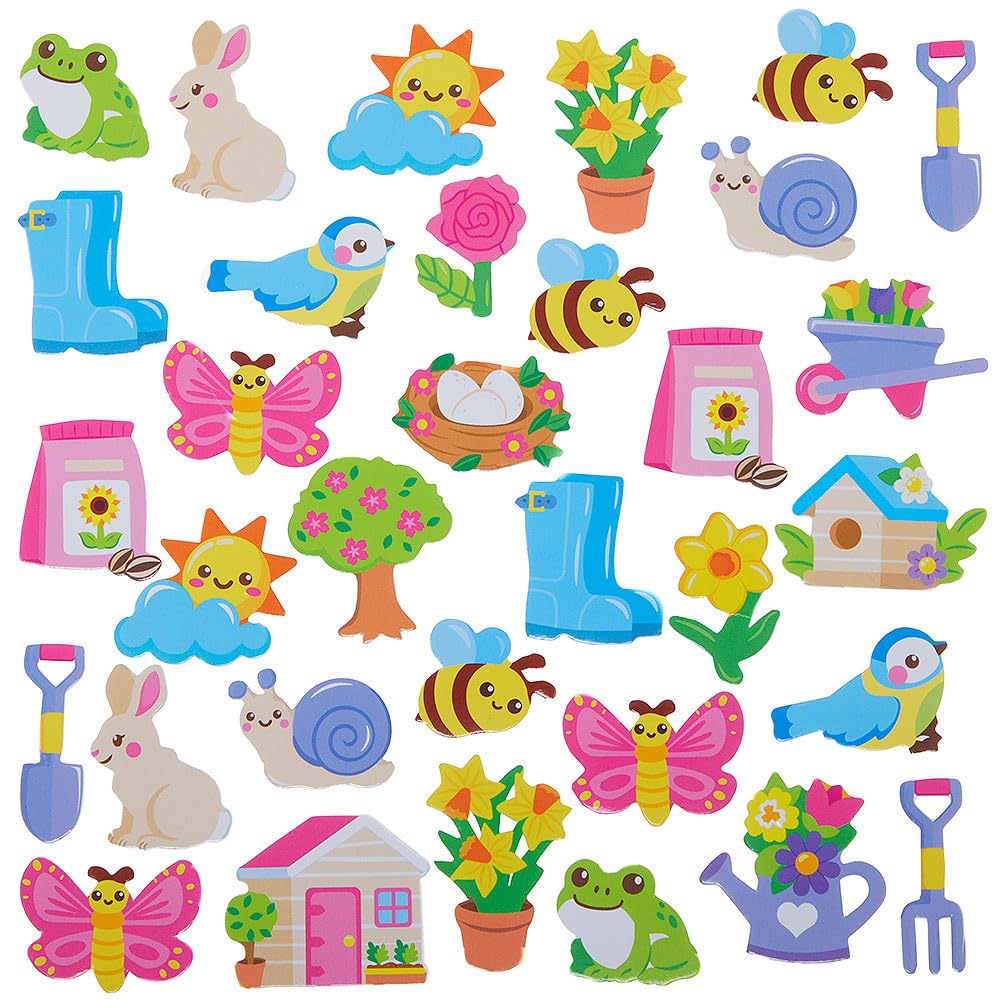 Baker Ross Spring Garden Foam Stickers WA138 - Pack of 120, Sizes 25mm-50mm 1
