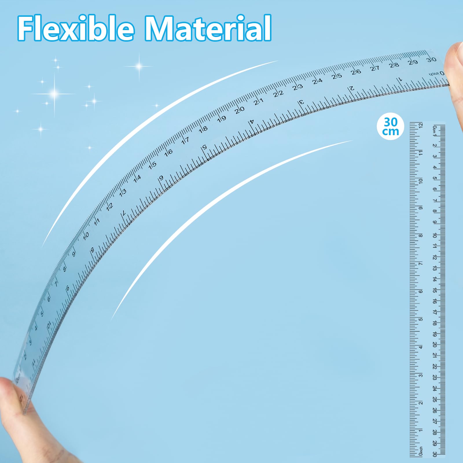 MOXYOY Plastic Ruler Set - 4 Pcs 30cm/12in Clear Dual Scale for School & Office 5