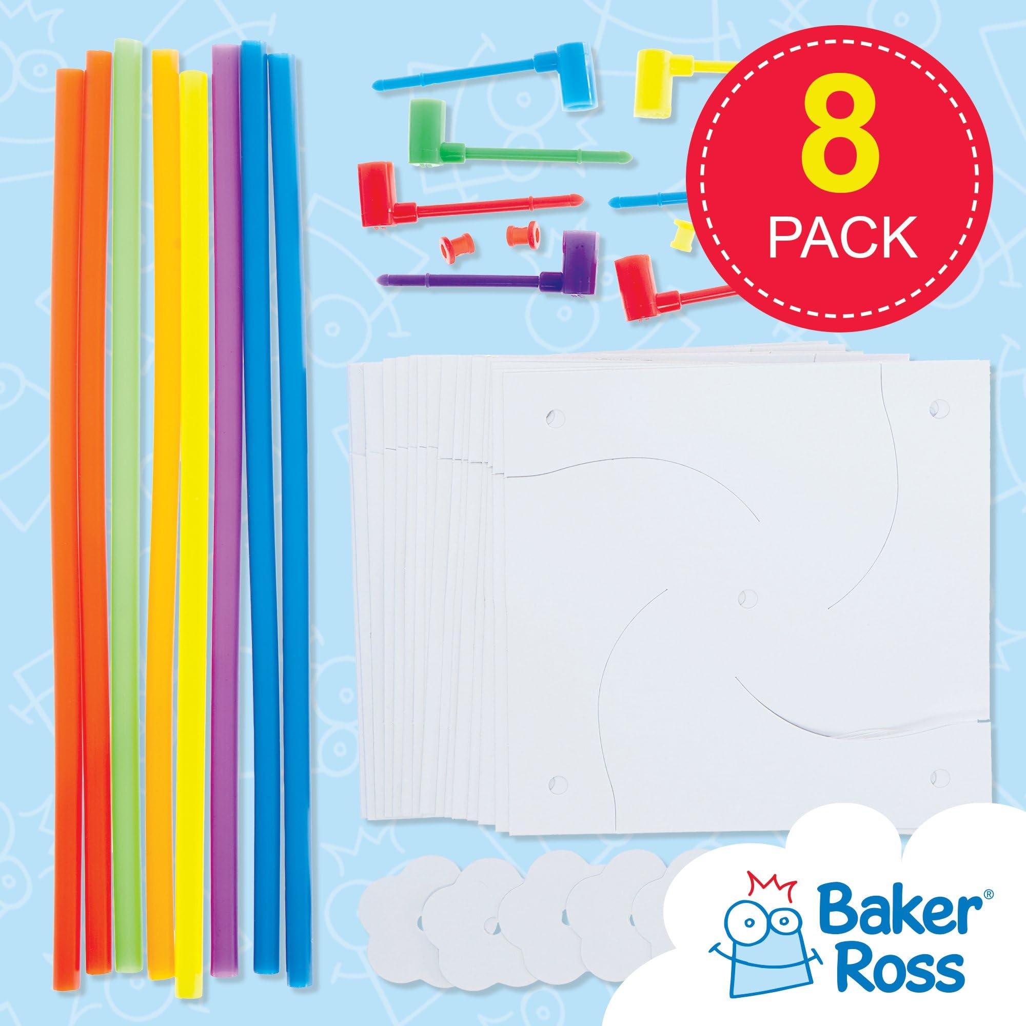 Baker Ross Windmill Craft Activity Pack - Make Your Own Pinwheel Kit for Kids to Decorate | Pack of 8 | Ages 3+ 2