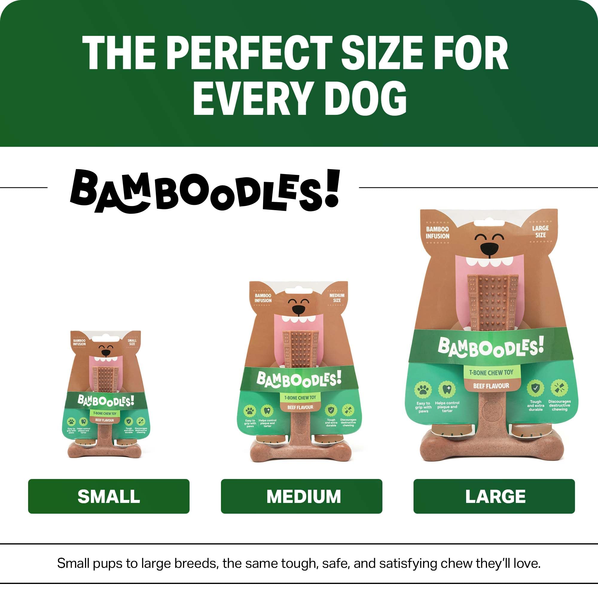 Bamboodles T Bone Dog Chew for Medium Dogs | Beef Flavor | Durable Bamboo & Nylon 3