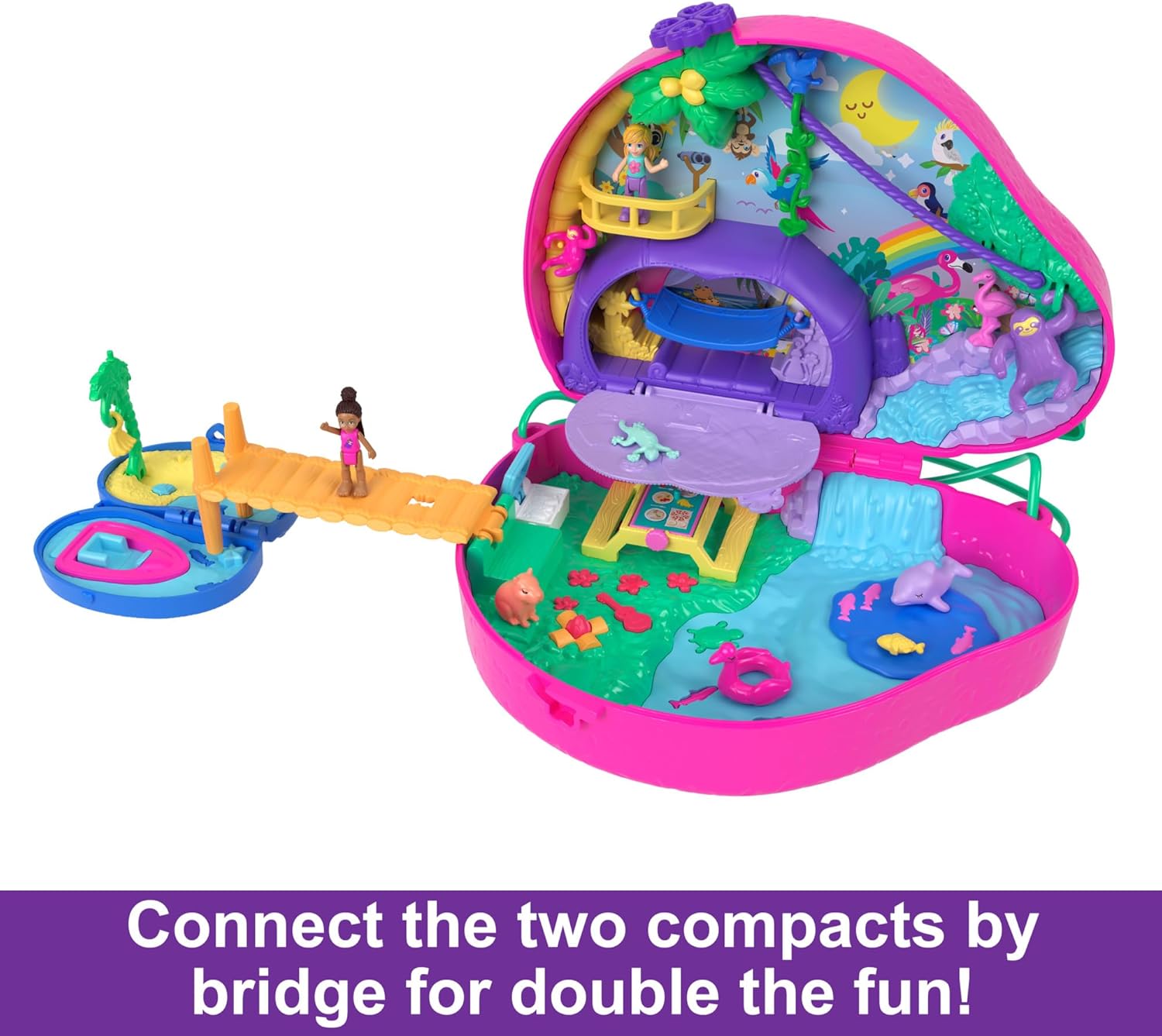 Polly Pocket Sloth Family 2-in-1 Purse Compact Playset with 2 Micro Dolls & 12 Accessories 4