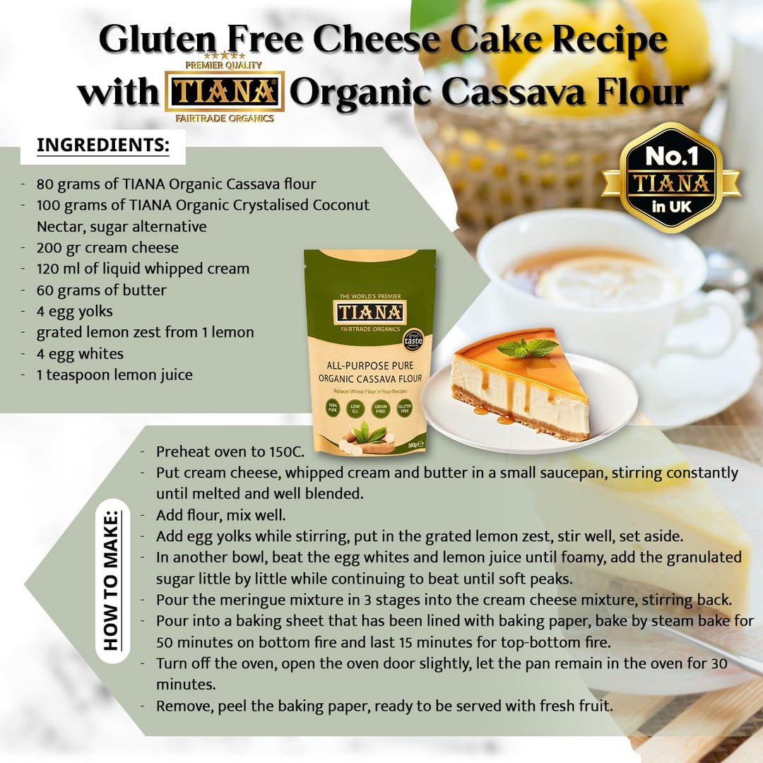 TIANA Organic Gluten-Free Cassava Flour 500g - 1:1 Wheat Flour Substitute