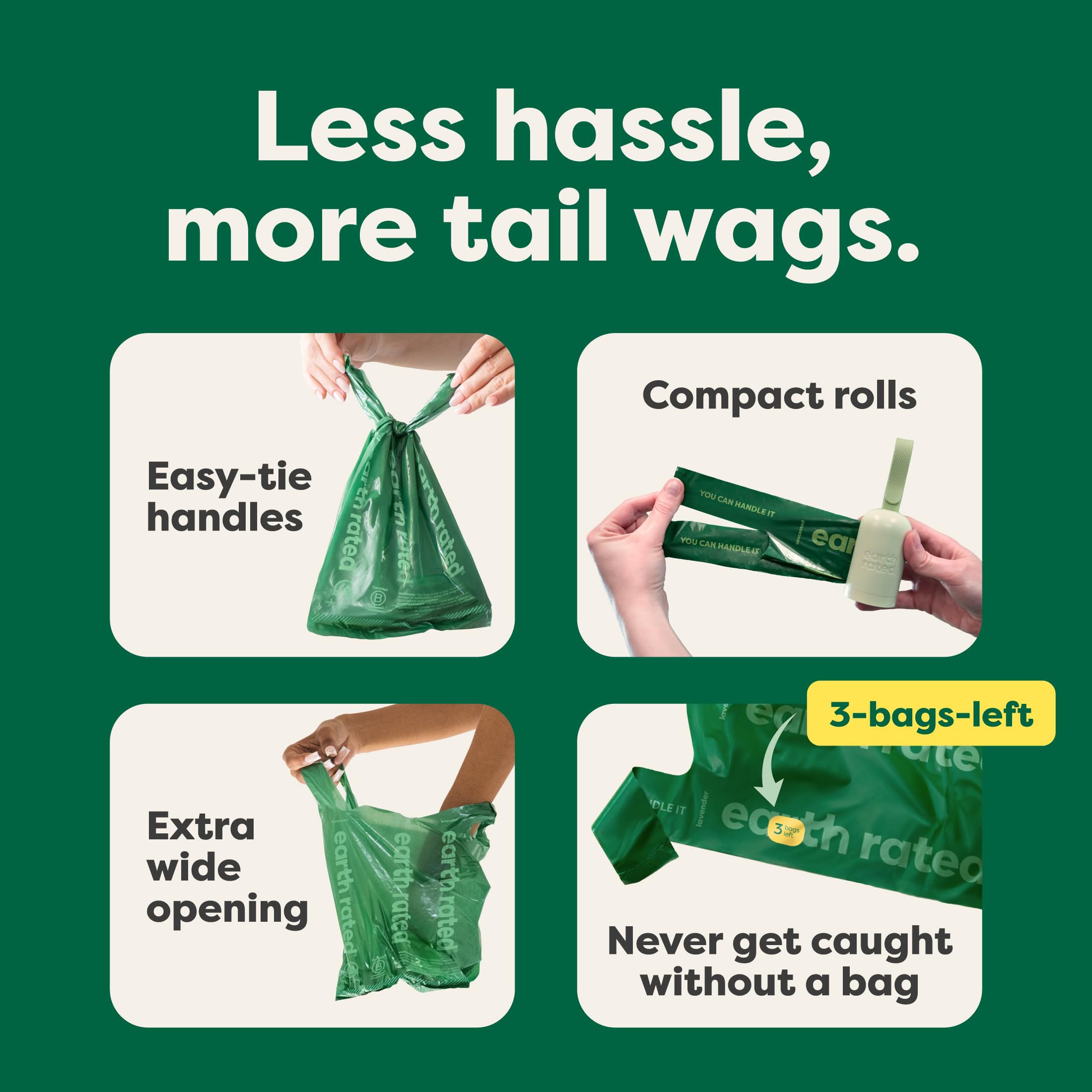 Earth Rated Dog Poop Bags with Tie Handles on Refill Rolls - 105 Count, Lavender Scent, Green 4