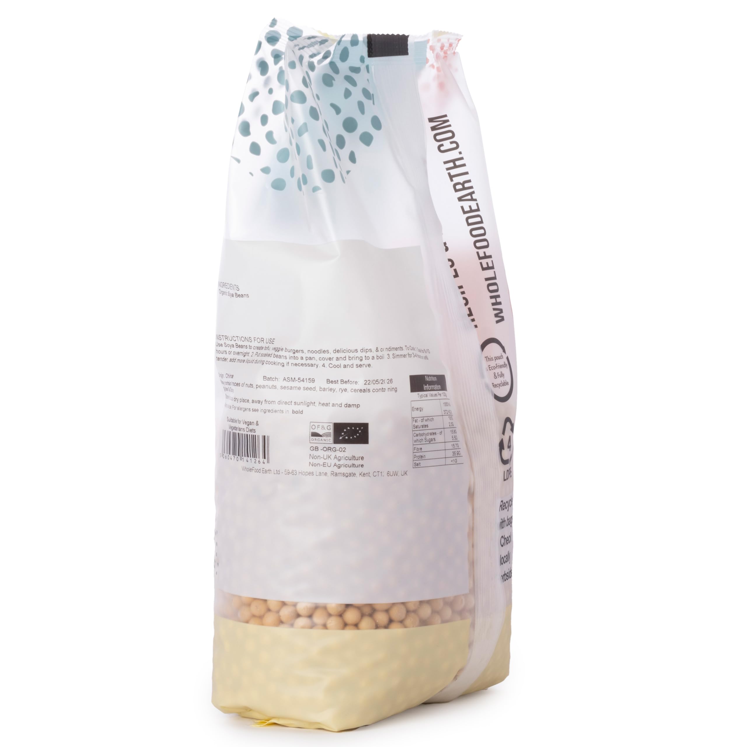 Wholefood Earth Organic Soya Beans - 1kg | High Fibre | Vegan | GMO Free