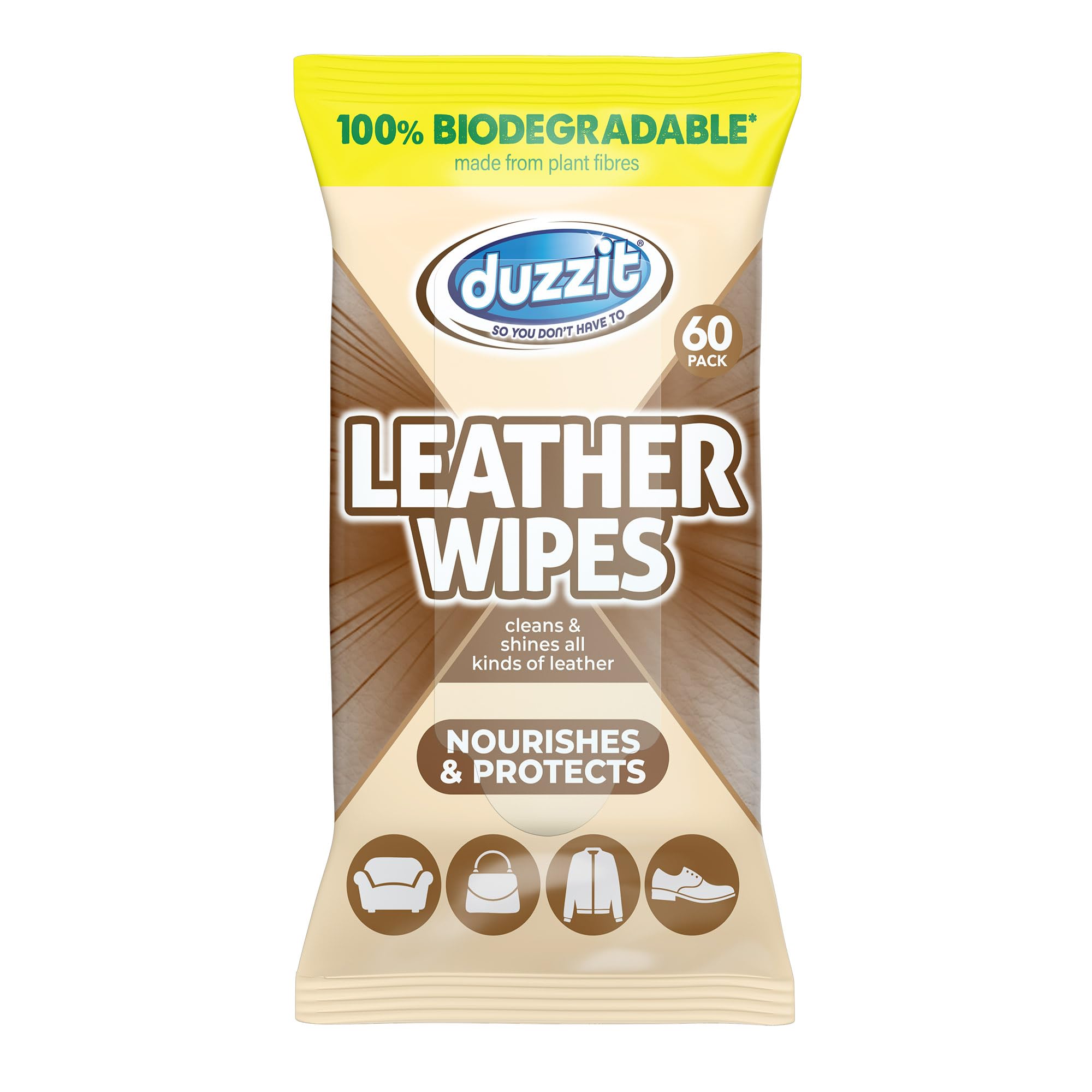 Duzzit Leather Wipes - 60 Count Pack | Nourishing & Protecting | Citrus Scent 1