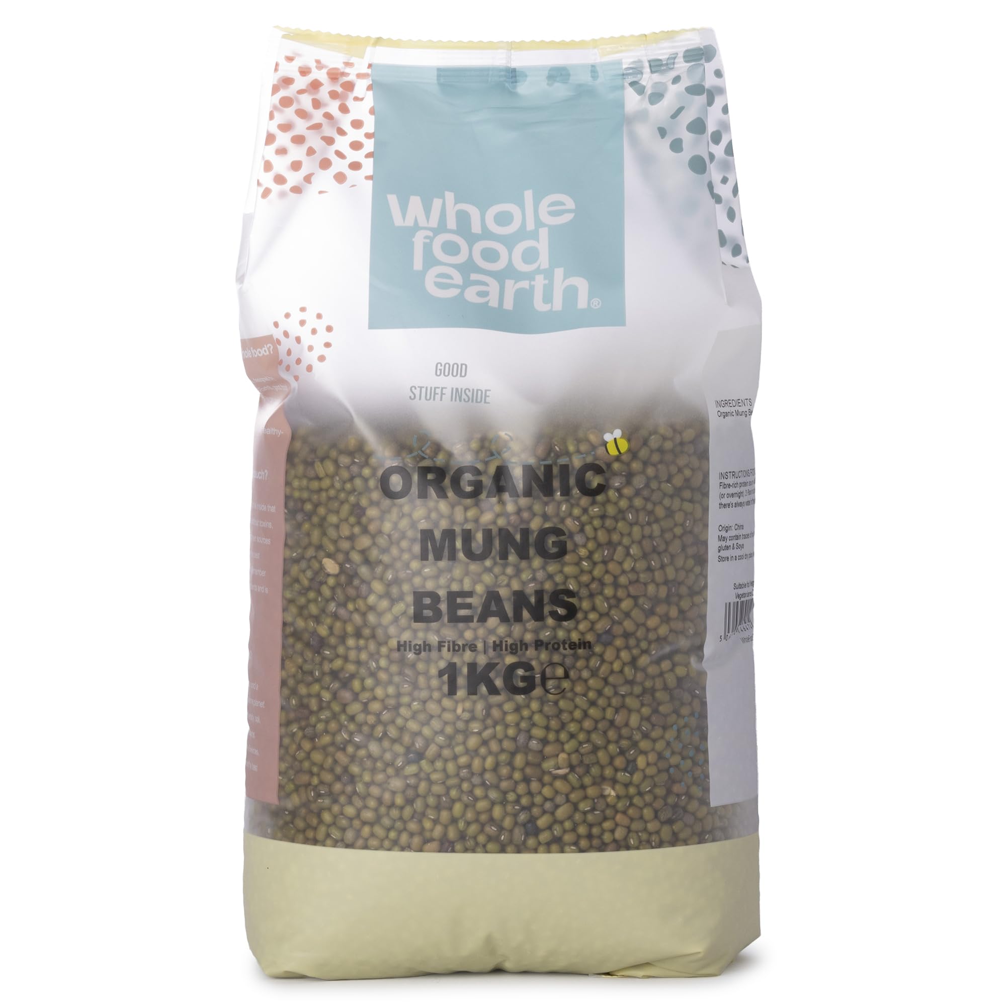 Wholefood Earth Organic Mung Beans 1kg | High Fibre | High Protein | Vegan | GMO Free