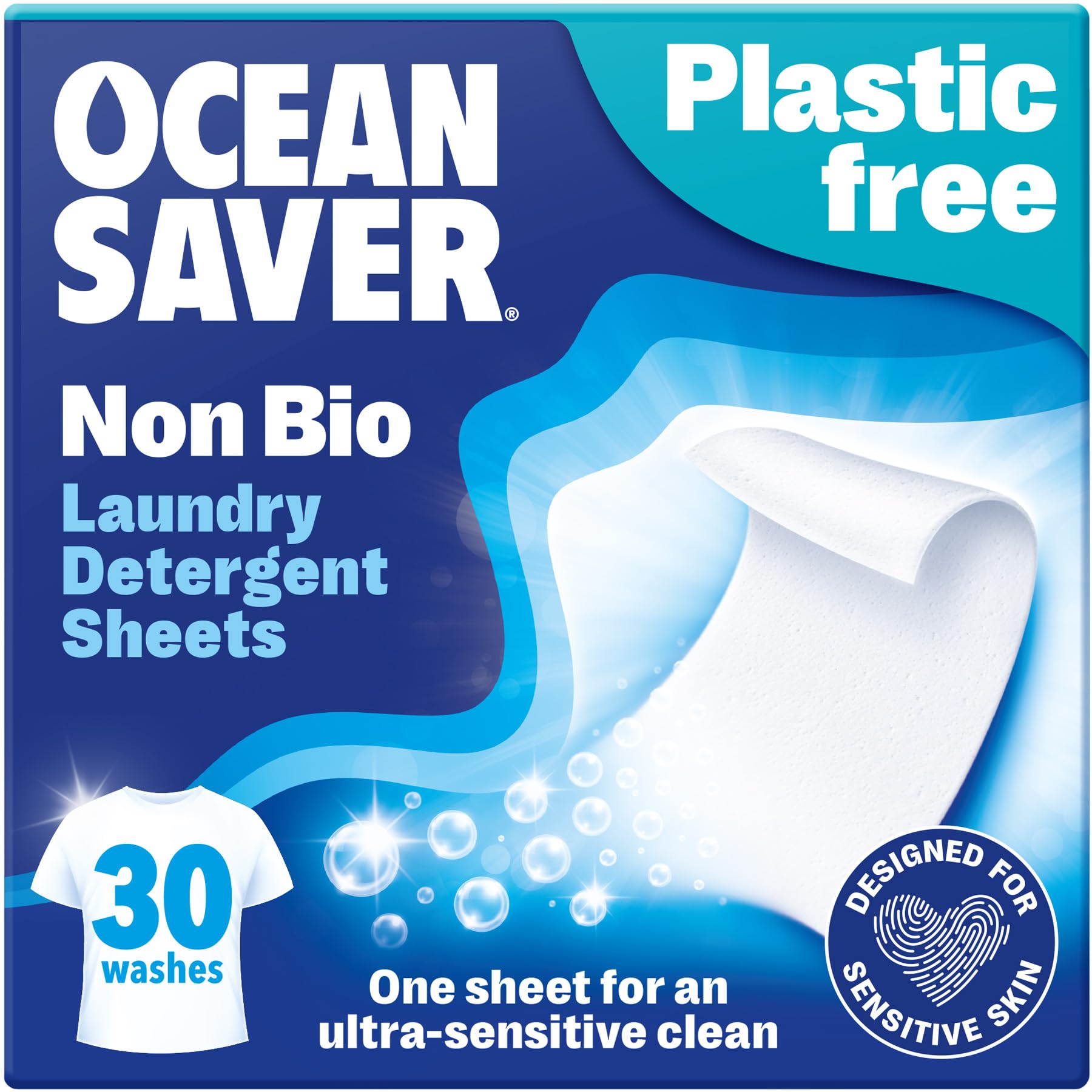 OceanSaver Eco Laundry Detergent Sheets - Non-Bio, Ocean Friendly Formula | Ocean Fresh Linen Scent 1
