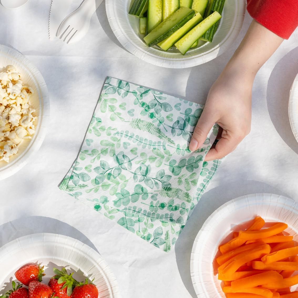 Talking Tables Table Kind Soft Paper Napkins - 100 Pack Eucalyptus Green Leaf Design | 2ply 33cm 6