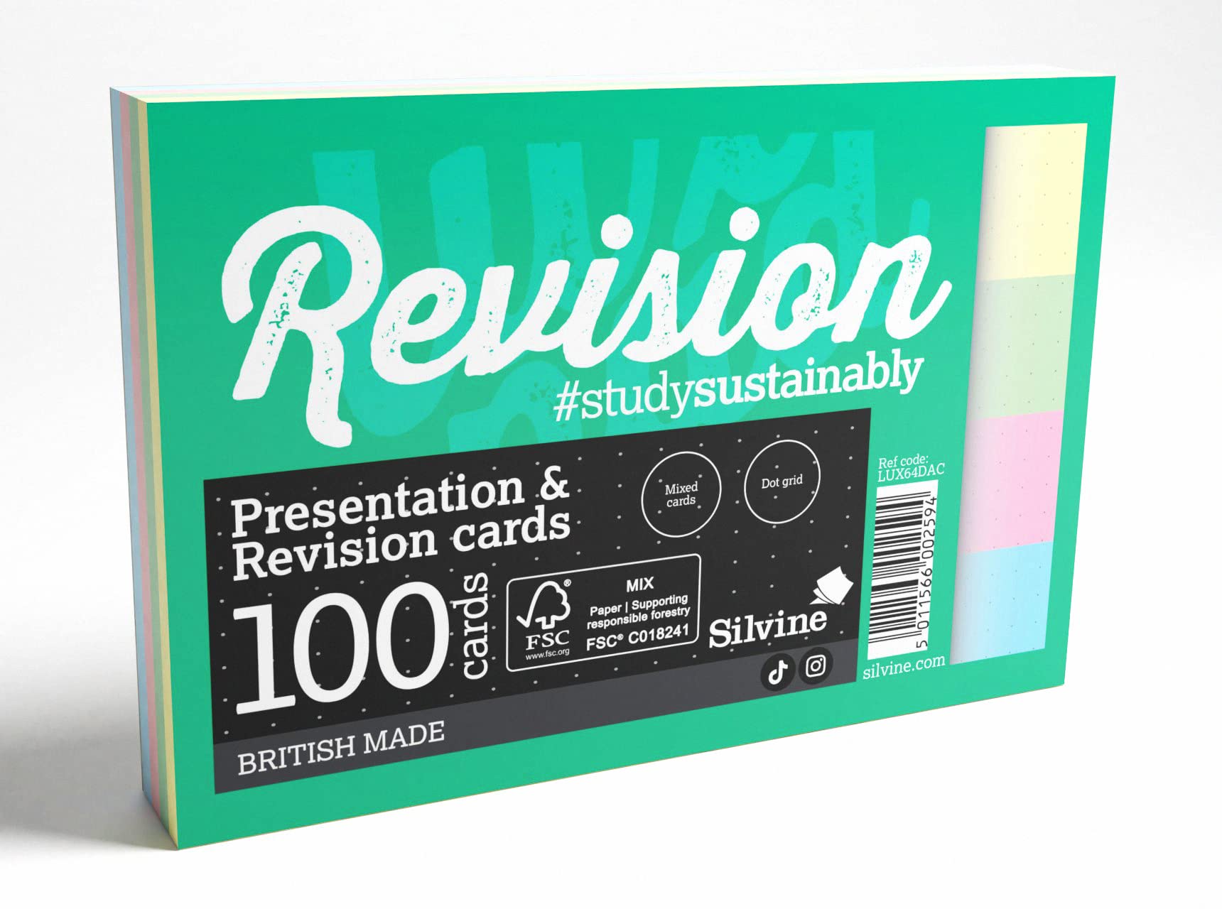 Silvine Luxpad Revision A6 Flash Cards - 5mm Dot Grid | 100 Cards | Assorted Colours