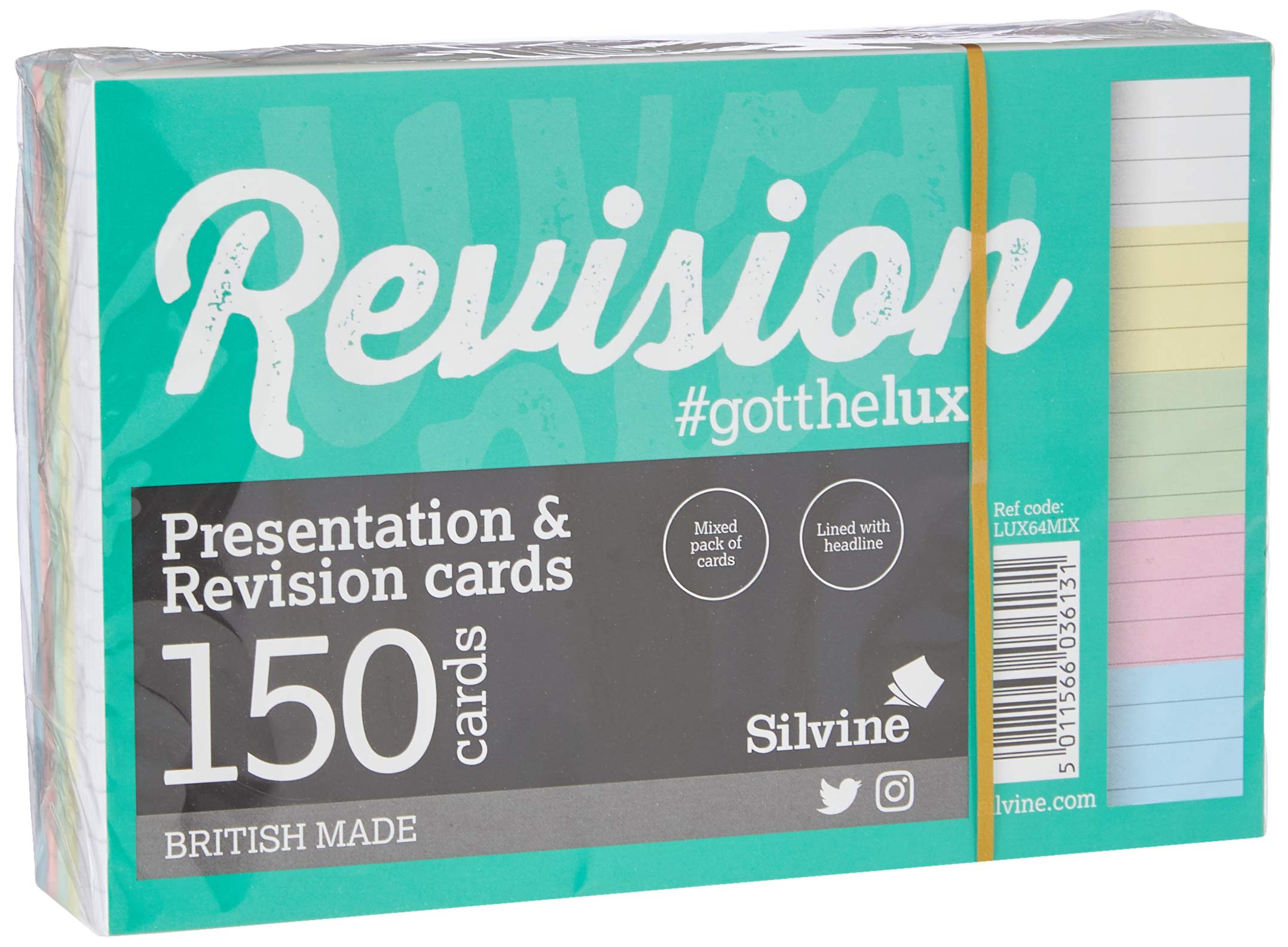 Silvine Luxpad Revision A6 Flash Cards - Lined, 150 Cards, Assorted Colours