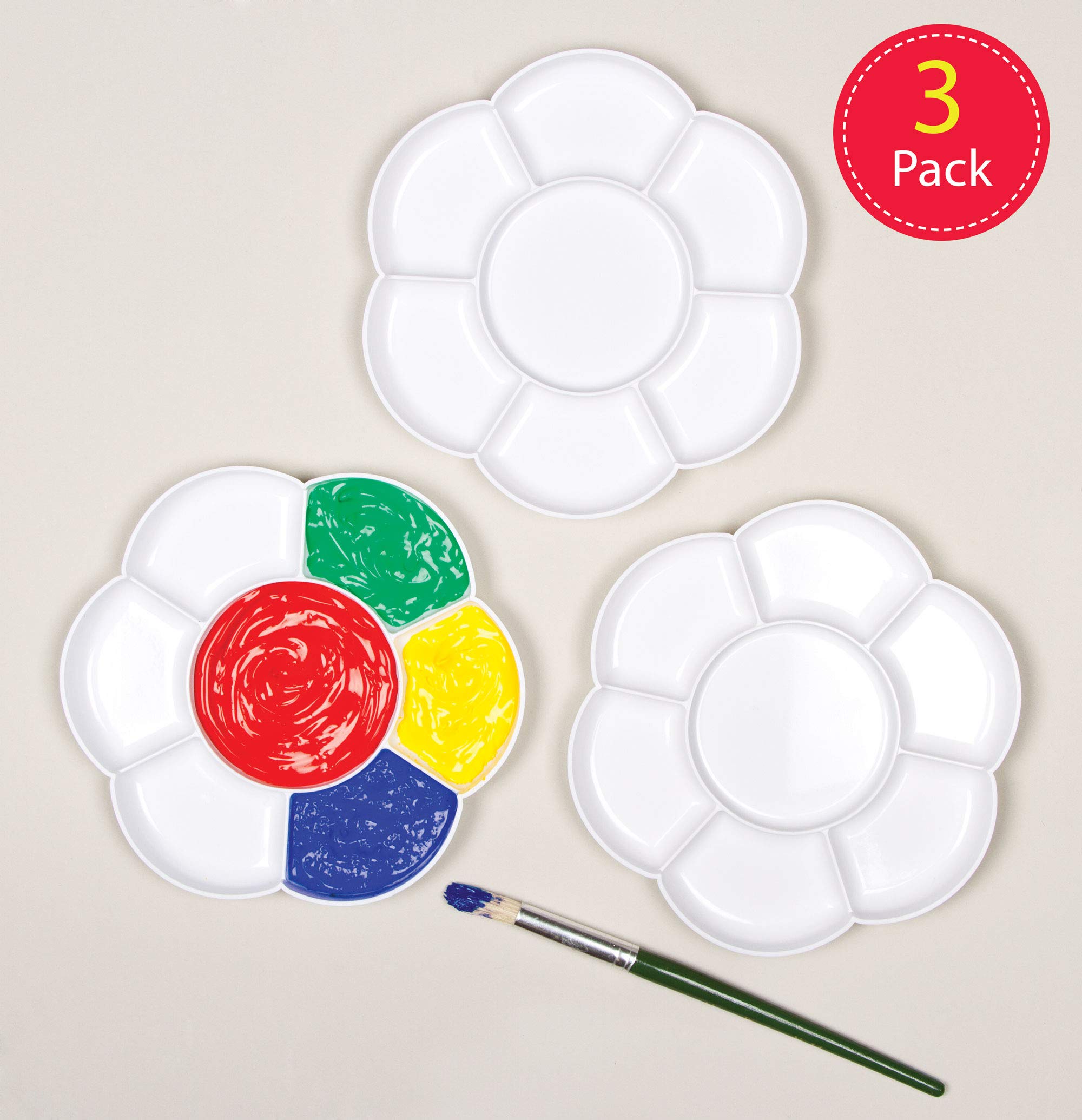 Baker Ross Flower Paint Palettes with 7 Wells - Pack of 3, White Plastic, 17cm