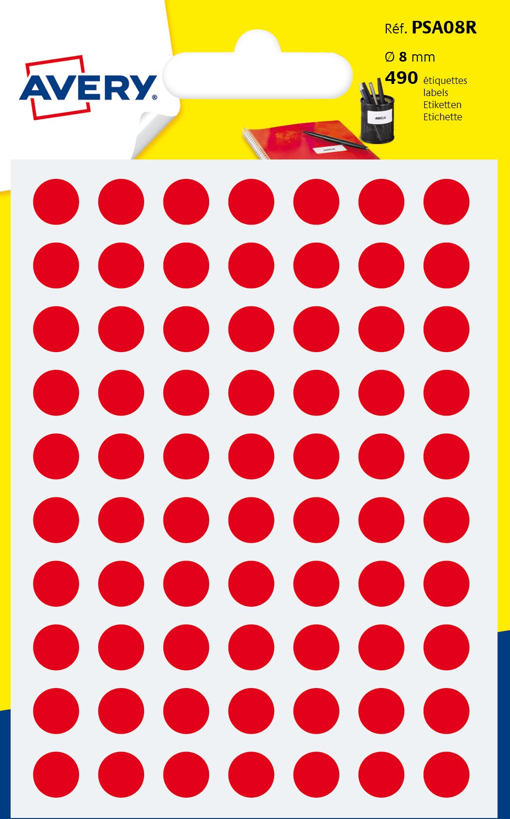 AVERY All-Purpose Dot Labels - 490 Count, 8mm Diameter, Red Paper Stickers
