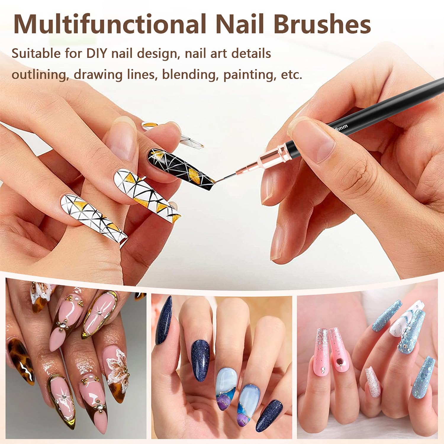 MOXYOY 5Pcs Nail Art Liner Brushes Set - Ultra-Soft Nylon, Metal Handles, 5 Sizes (4mm-25mm) 6