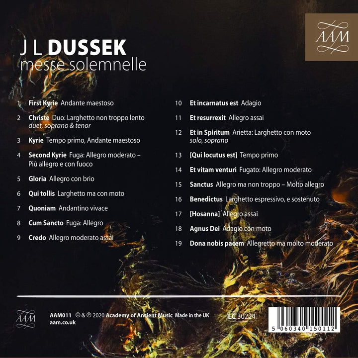 Dussek: Messe Solemnelle [Academy of Ancient Music; Choir of AAM; Stefanie True; Helen Charlston; Gwilym Bowen; Morgan Pearse; Richard Egarr] [AAM Records: AAM011]